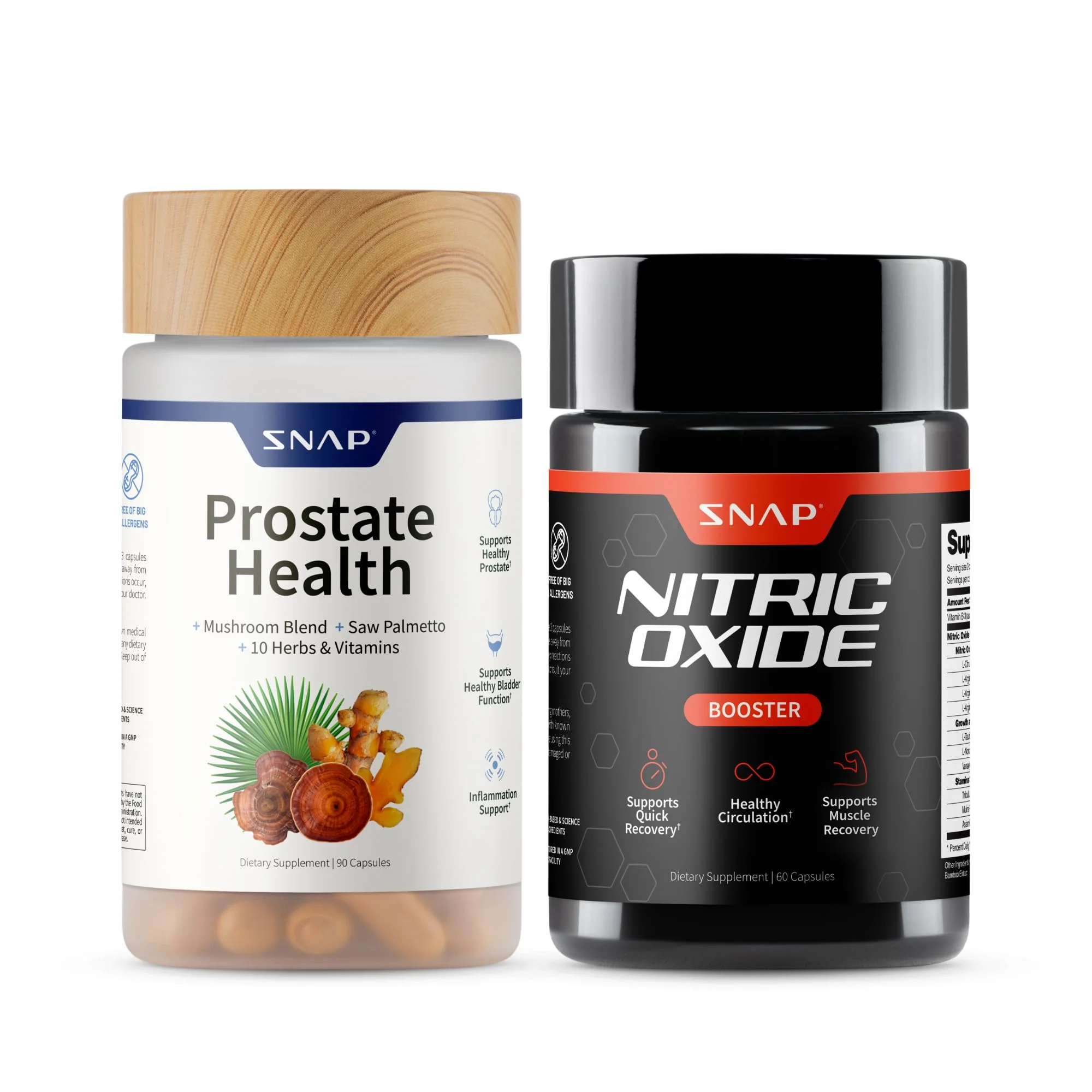Snap Supplements Prostate Health Support Supplement Bundle with Nitric Oxide Booster – 90 Capsules & 60 Capsules