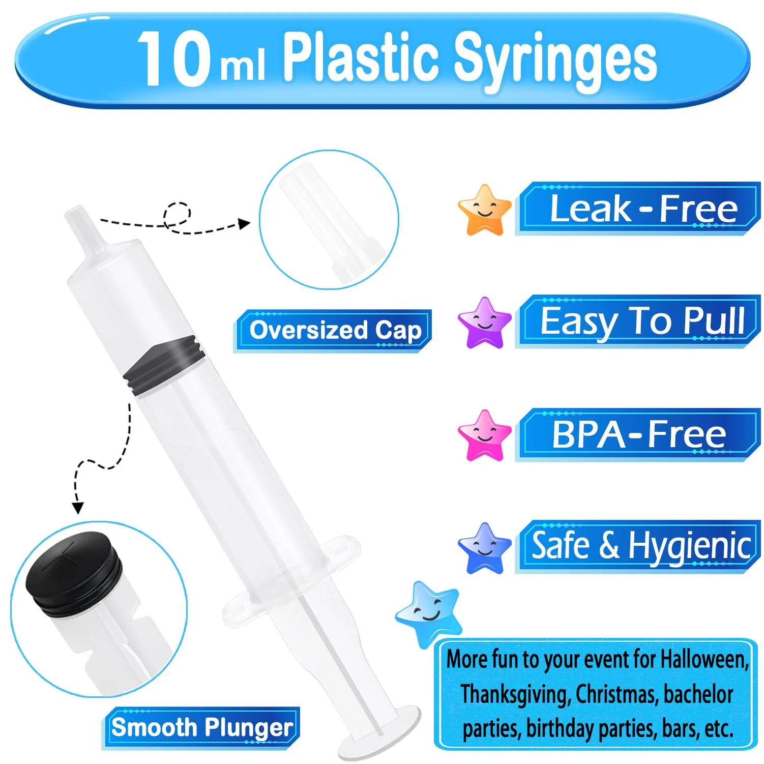 SNMEIKUN 120 Pack Plastic Syringes with Tip Cap 10ml Capacity Resuable Syringe for Halloween, Thanksgiving Day, Christmas, Graduation - Image 7