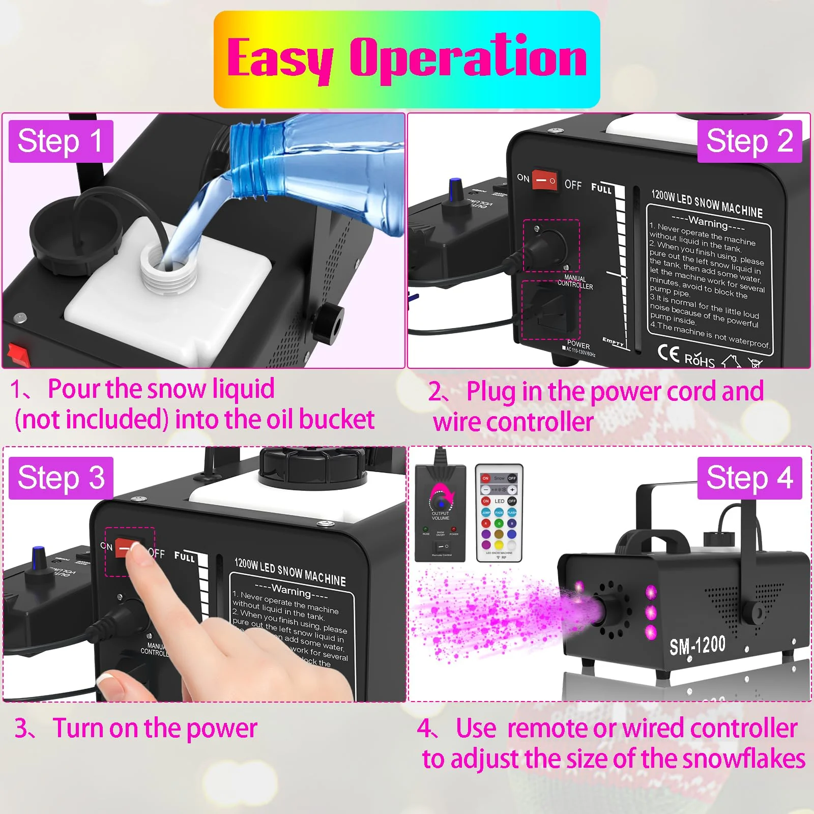 Snow Machine with LED Lights 600w, Remote Control, Perfect for Parties Indoor, Christmas, Wedding, Stage Effect,A-600w - Image 4