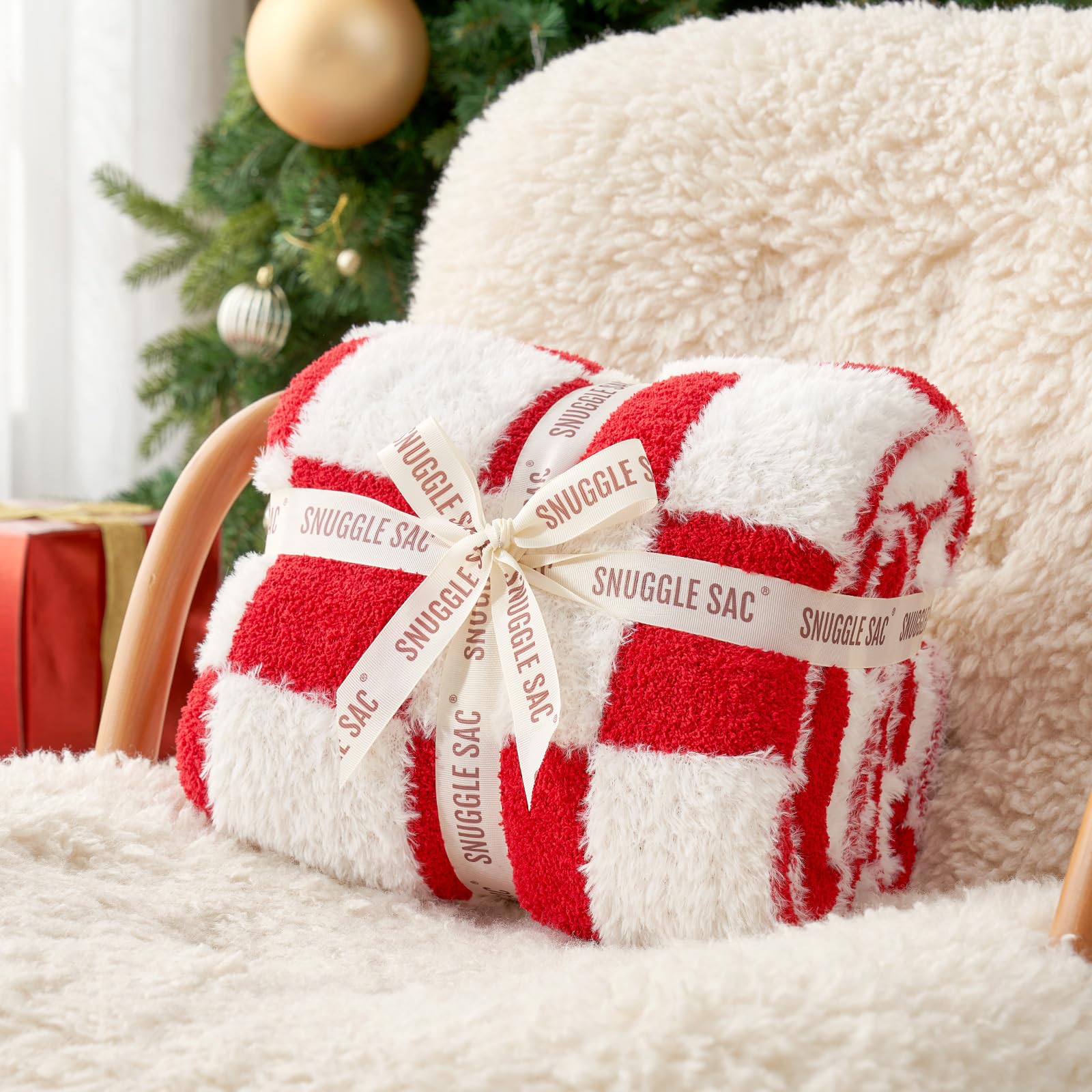 Snuggle Sac Red Checkered Christmas Blanket, Fluffy Faux Fur Ultra Soft Warm Microfiber Throw Blankets for Couch, Sofa, Chair, Bed, Red Checker, 50x60 inches - Image 2