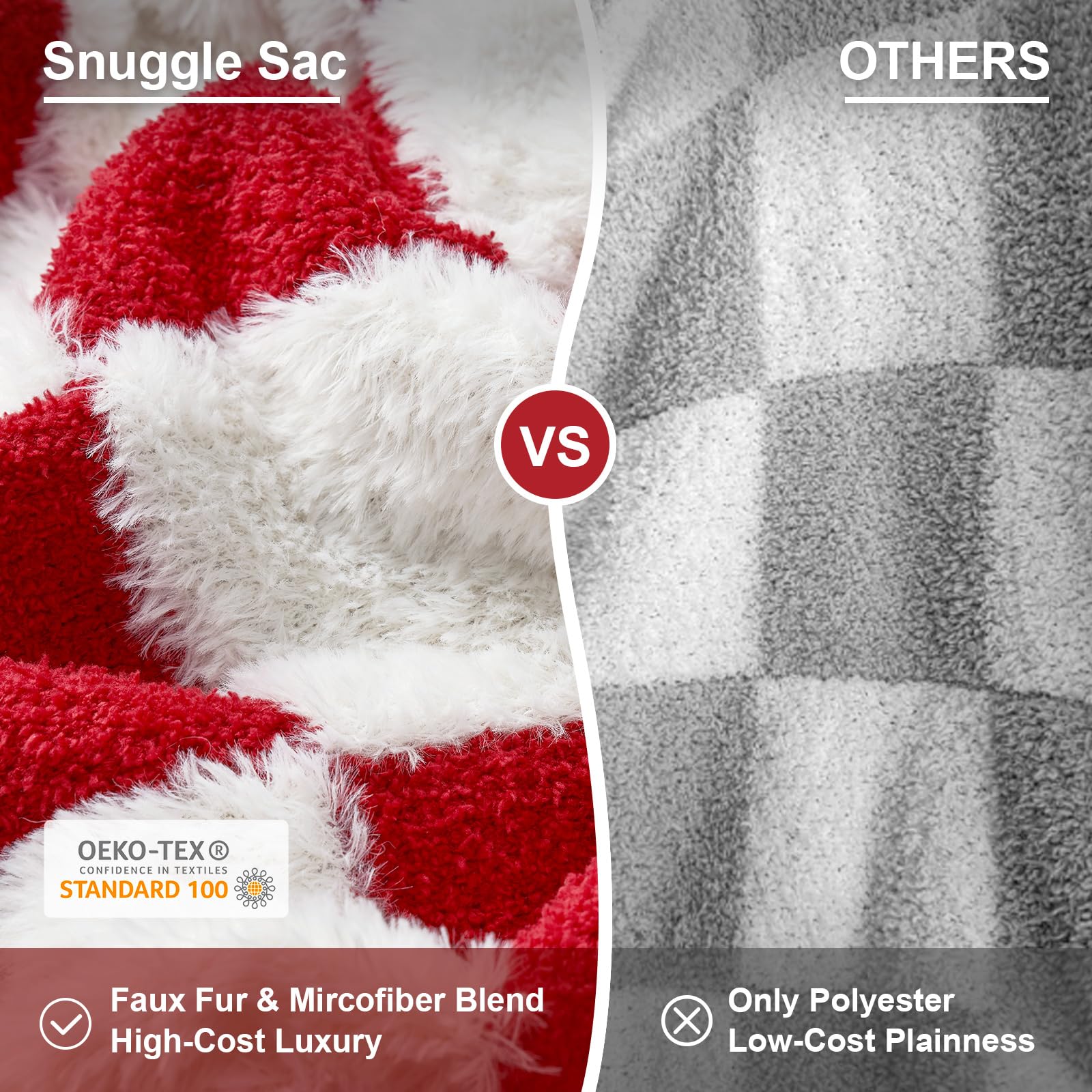 Snuggle Sac Red Checkered Christmas Blanket, Fluffy Faux Fur Ultra Soft Warm Microfiber Throw Blankets for Couch, Sofa, Chair, Bed, Red Checker, 50x60 inches - Image 6