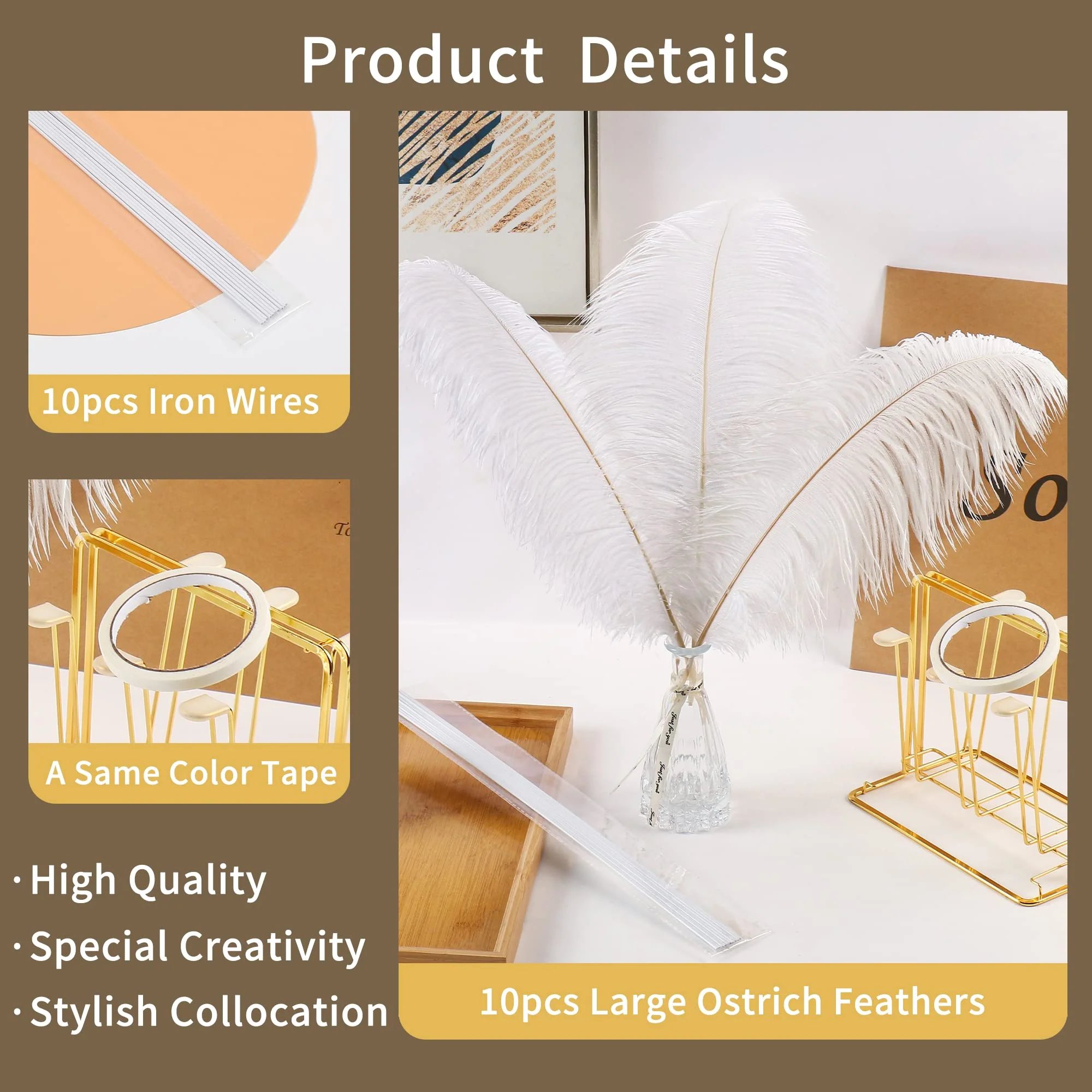 Soarer White Large Ostrich Feathers - 10Pcs Making Kit 34inch Extra Large Ostrich Feathers Long for Tall Vase,Floral Arrangement,Christmas Party Centerpieces and Wedding Home Decoration(White) - Image 3