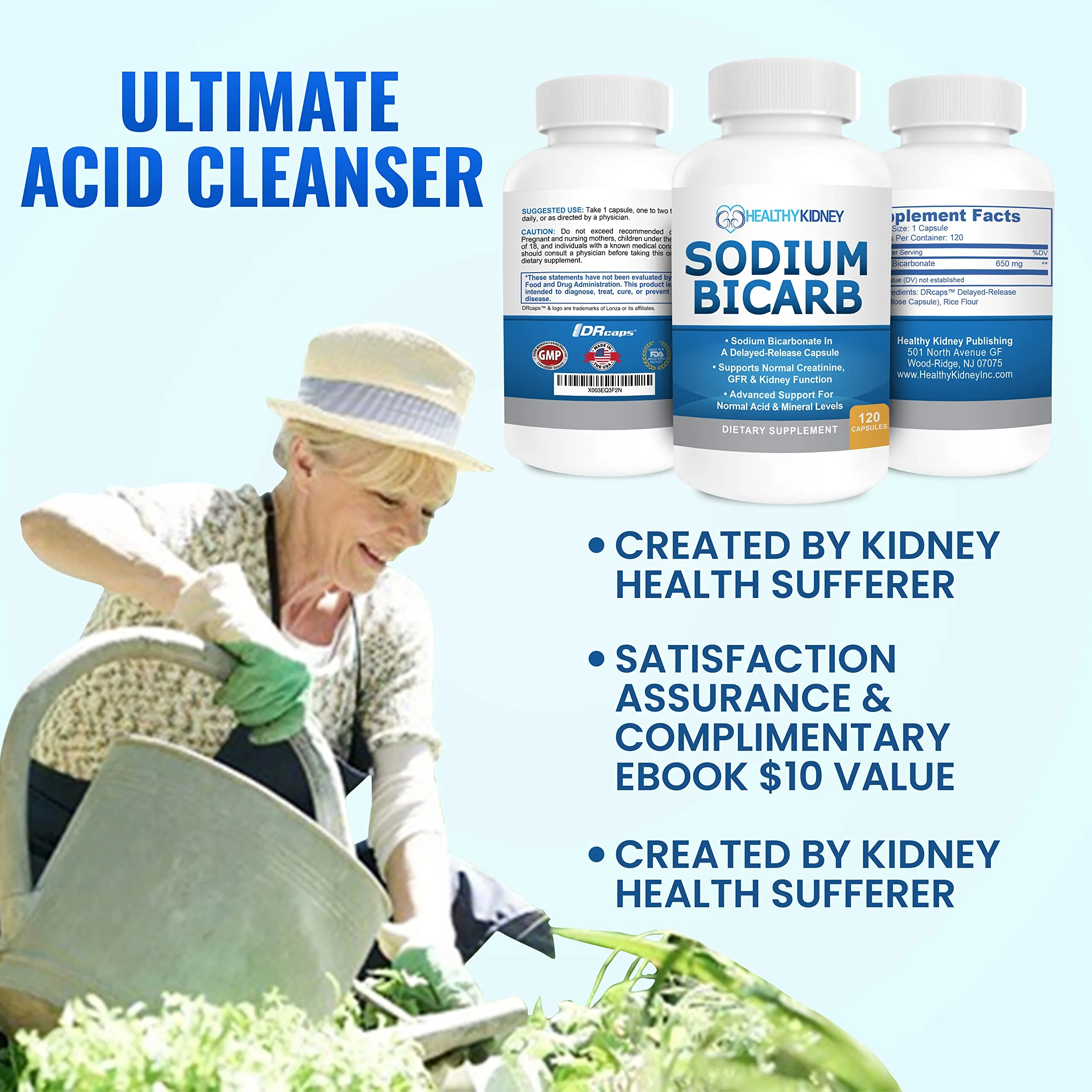 Sodium Bicarbonate 650mg Capsules Delayed Release for Supporting Normal Kidney Function & Kidney Health Supplement. Sodium Bicarbonate Designed for Kidney Support, Acid Relief, Alkalinity 120 Pills - Image 5
