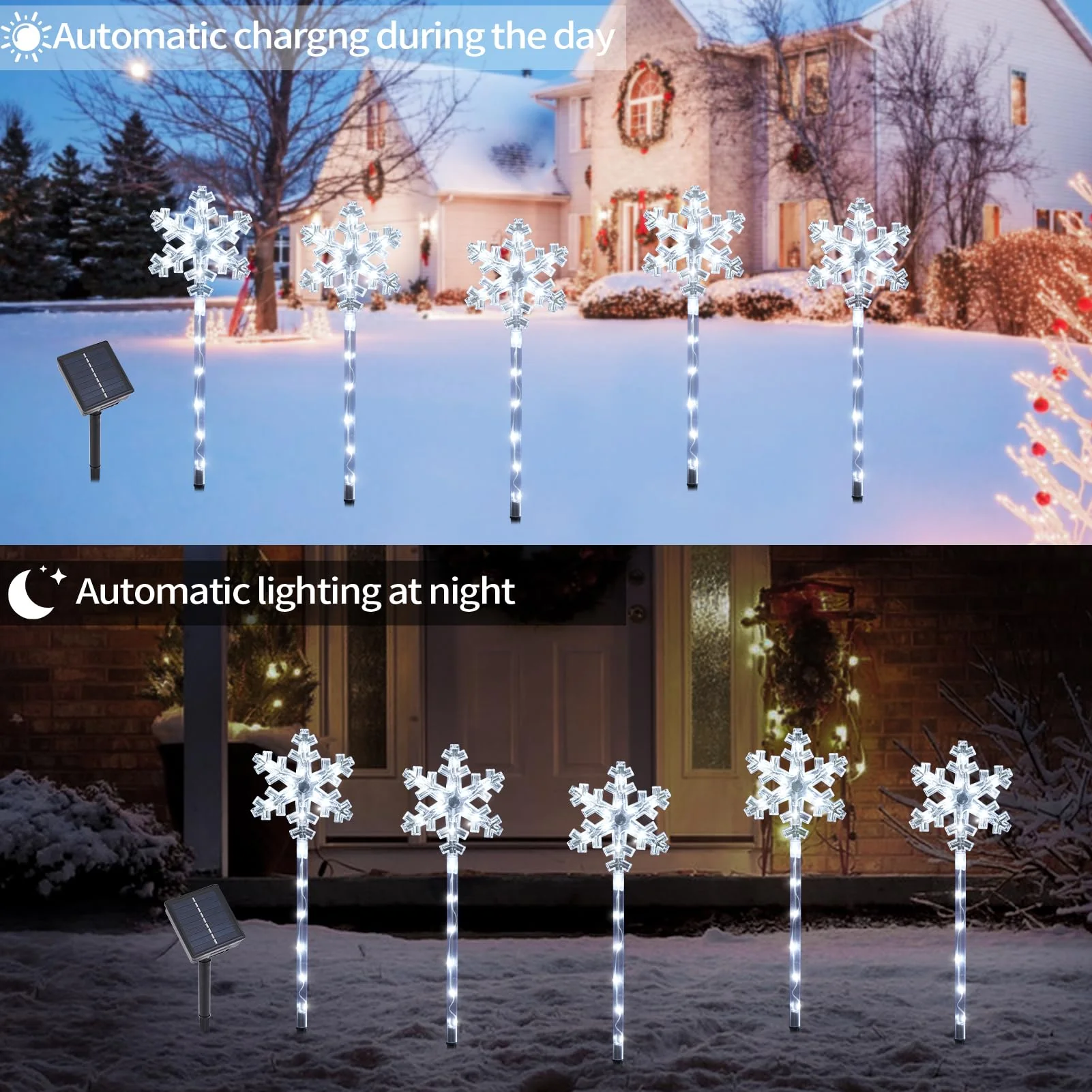 Solar Christmas Snowflake Pathway Lights, Set of 5 Outdoor Garden Lights Decorations,Waterproof Stake Decorative Light for Yard Lawn Porch Walkway Decor (Cool White, 5 Pack) - Image 3