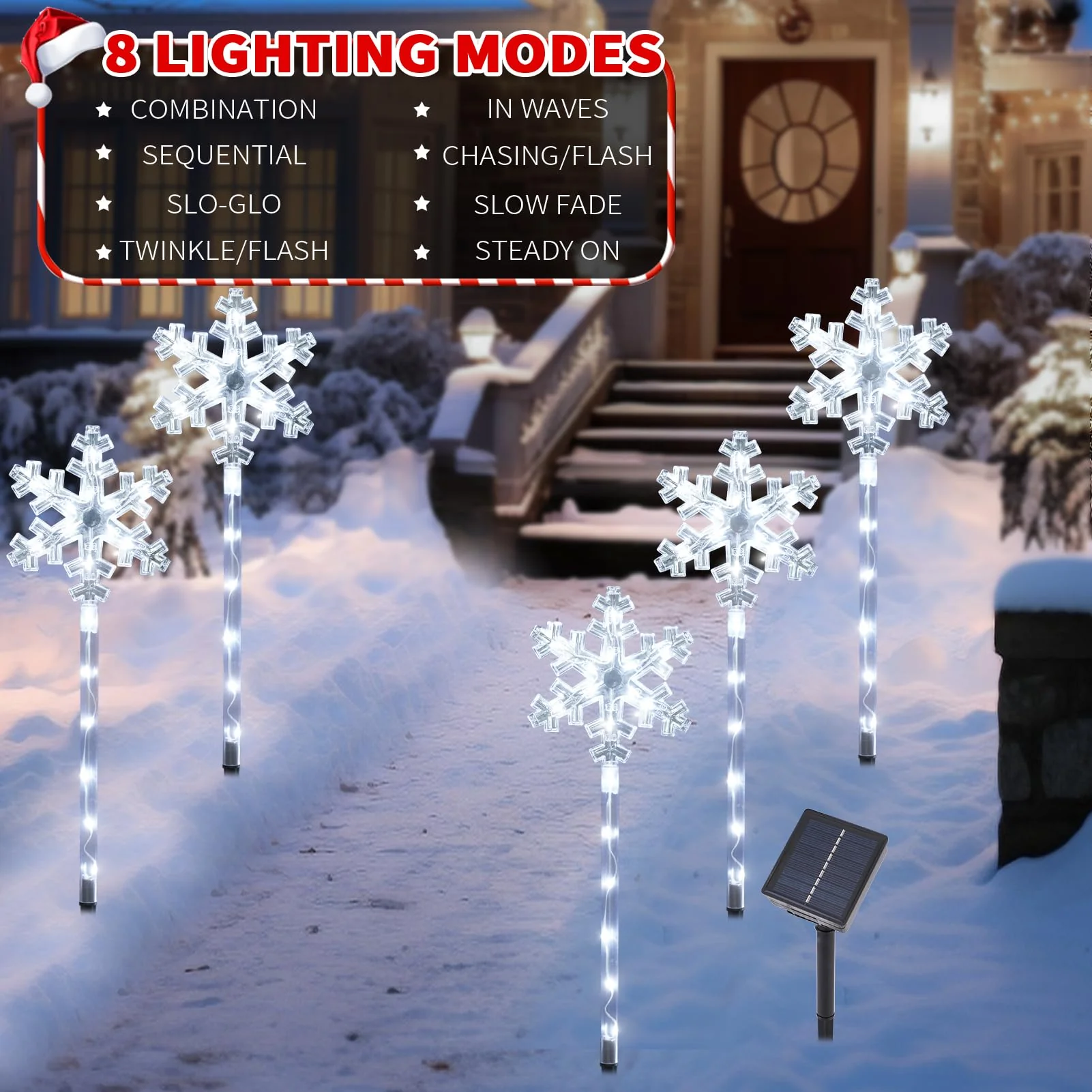 Solar Christmas Snowflake Pathway Lights, Set of 5 Outdoor Garden Lights Decorations,Waterproof Stake Decorative Light for Yard Lawn Porch Walkway Decor (Cool White, 5 Pack) - Image 4