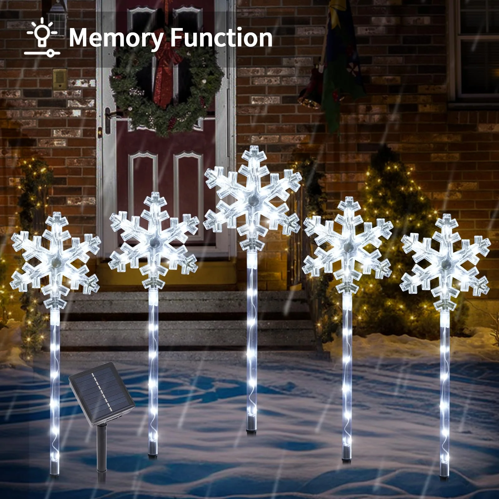 Solar Christmas Snowflake Pathway Lights, Set of 5 Outdoor Garden Lights Decorations,Waterproof Stake Decorative Light for Yard Lawn Porch Walkway Decor (Cool White, 5 Pack) - Image 5