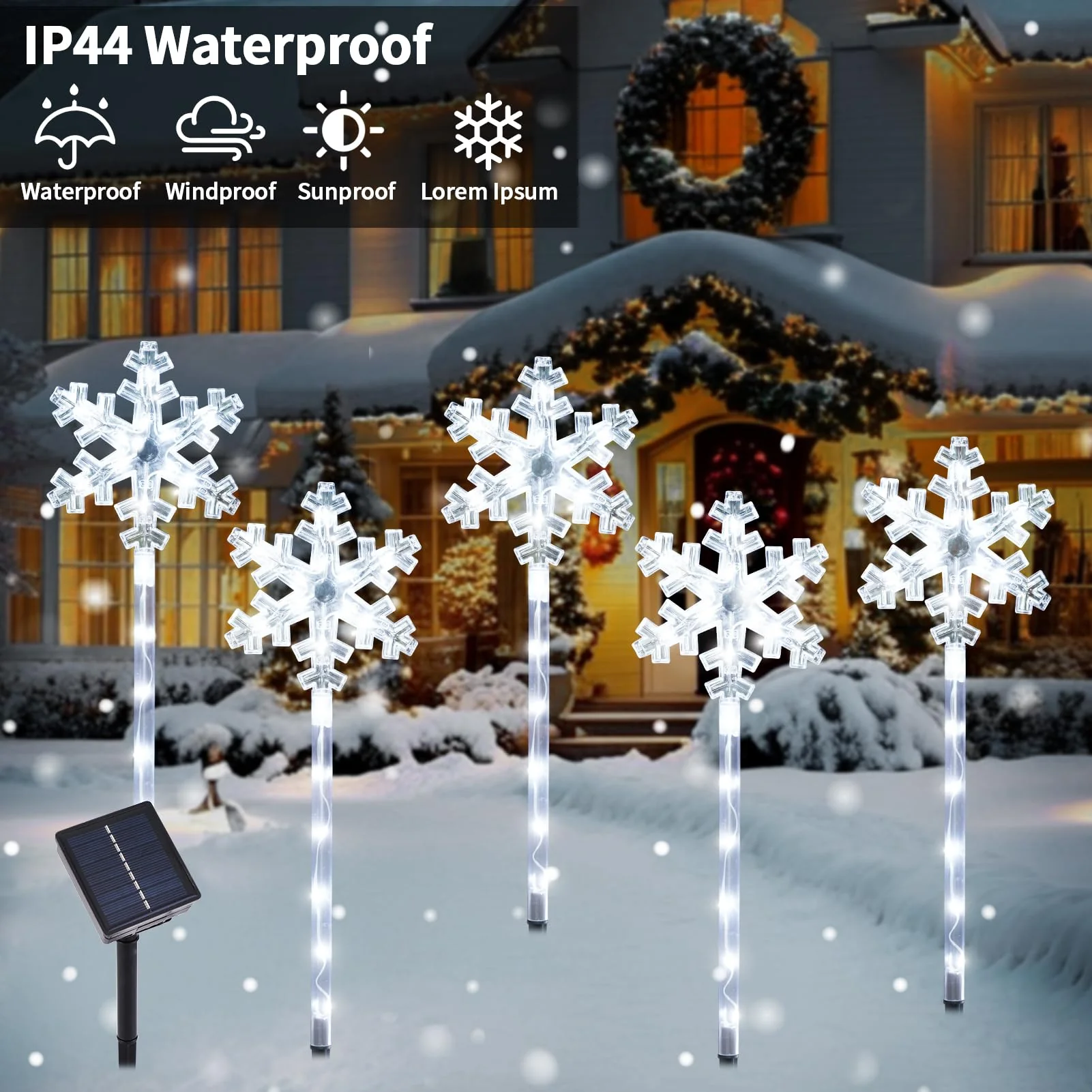 Solar Christmas Snowflake Pathway Lights, Set of 5 Outdoor Garden Lights Decorations,Waterproof Stake Decorative Light for Yard Lawn Porch Walkway Decor (Cool White, 5 Pack) - Image 6