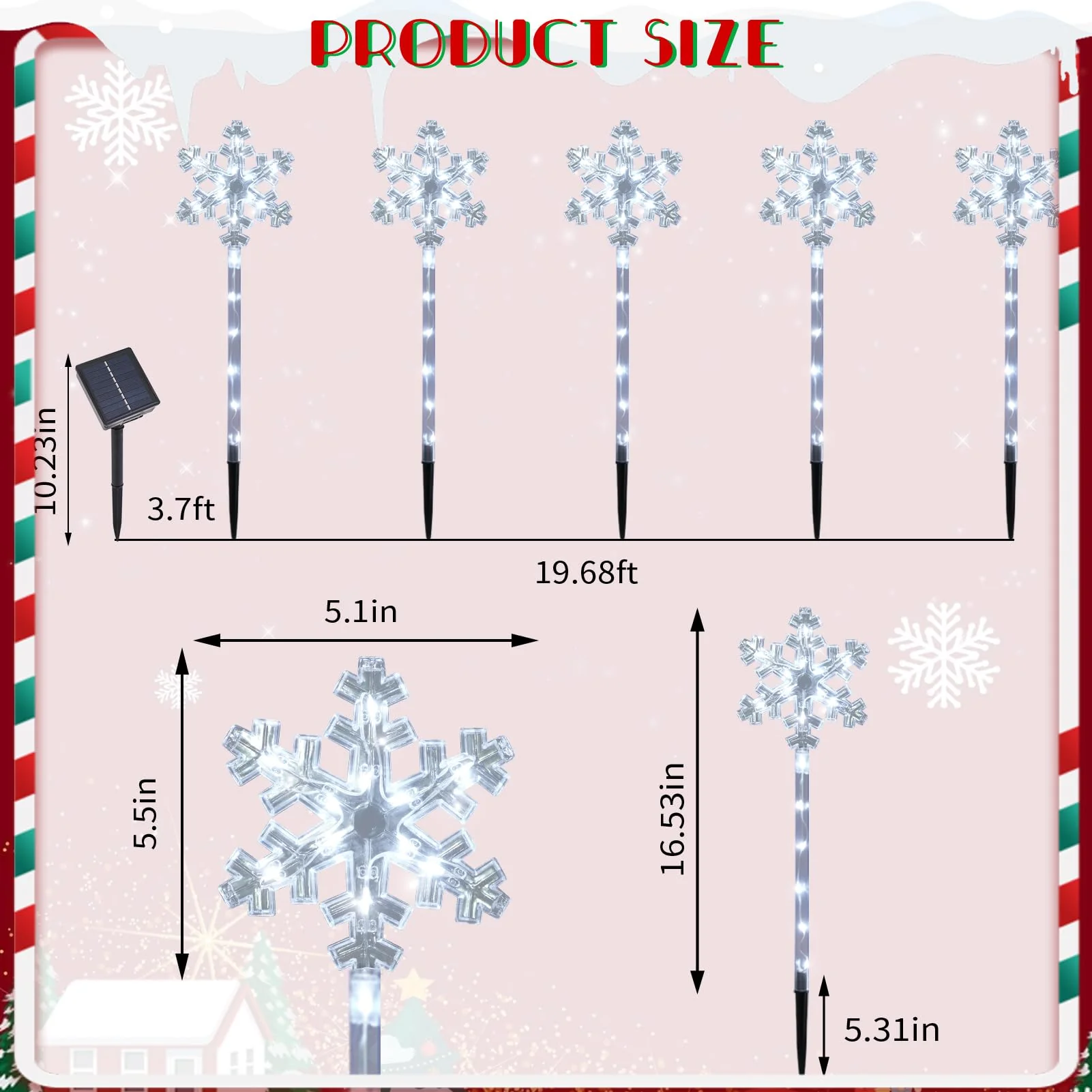 Solar Christmas Snowflake Pathway Lights, Set of 5 Outdoor Garden Lights Decorations,Waterproof Stake Decorative Light for Yard Lawn Porch Walkway Decor (Cool White, 5 Pack) - Image 7