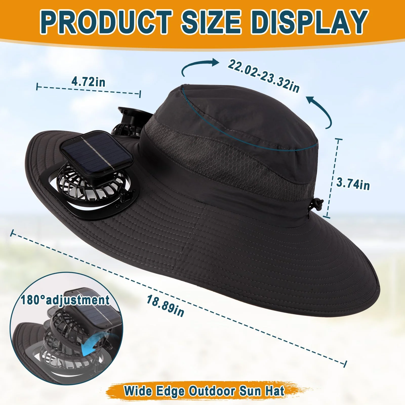 Solar Fan Hat for Men & Women, Wide Edge Outdoor Sun Hat with 2 Built-in Fans, UPF 50+ Waterproof Outdoor Hiking Camping Fishing Hat, 3 Speed Adjustable Fan Hat (Khaki) - Image 6