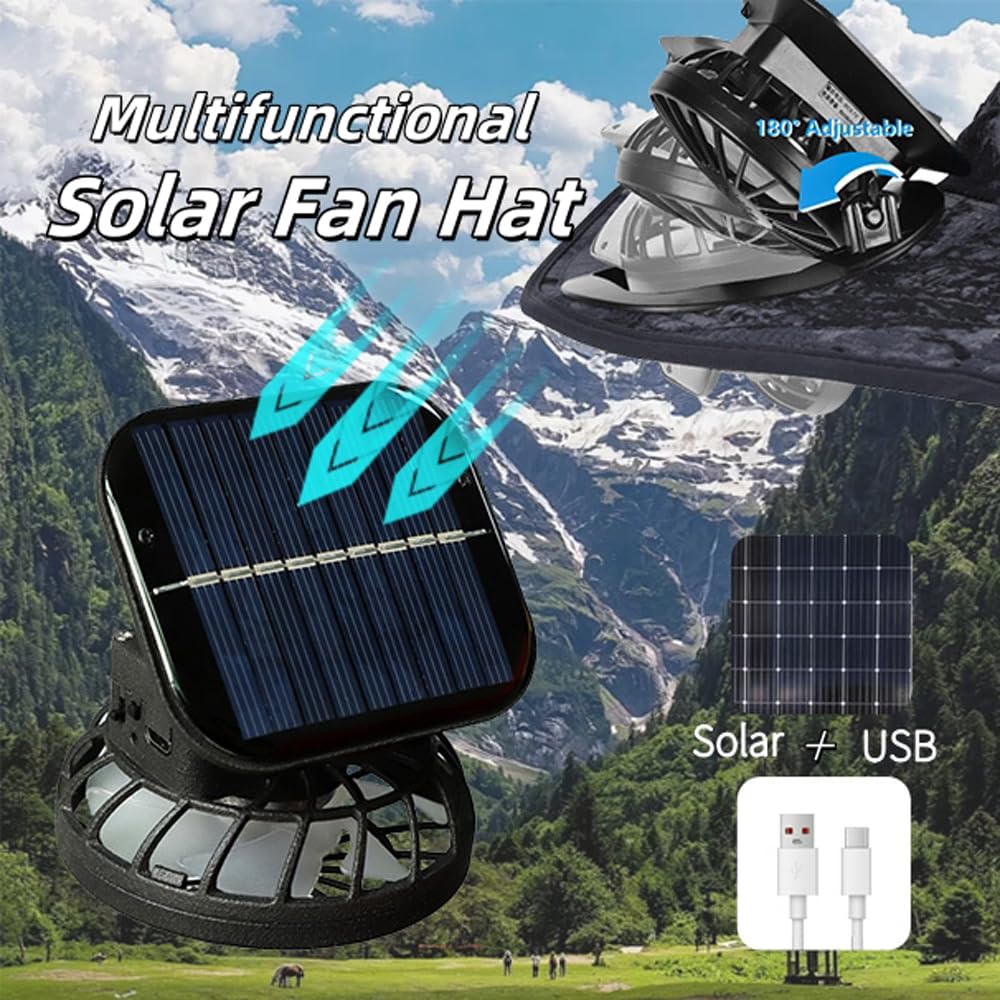 Solar Fan Hat, Wide Brim Sun Hat with 2 Solar Fan Built,Waterproof Outdoor Fishing Hat for Men Women UPF 50+ (US, Alpha, One Size, G) - Image 6