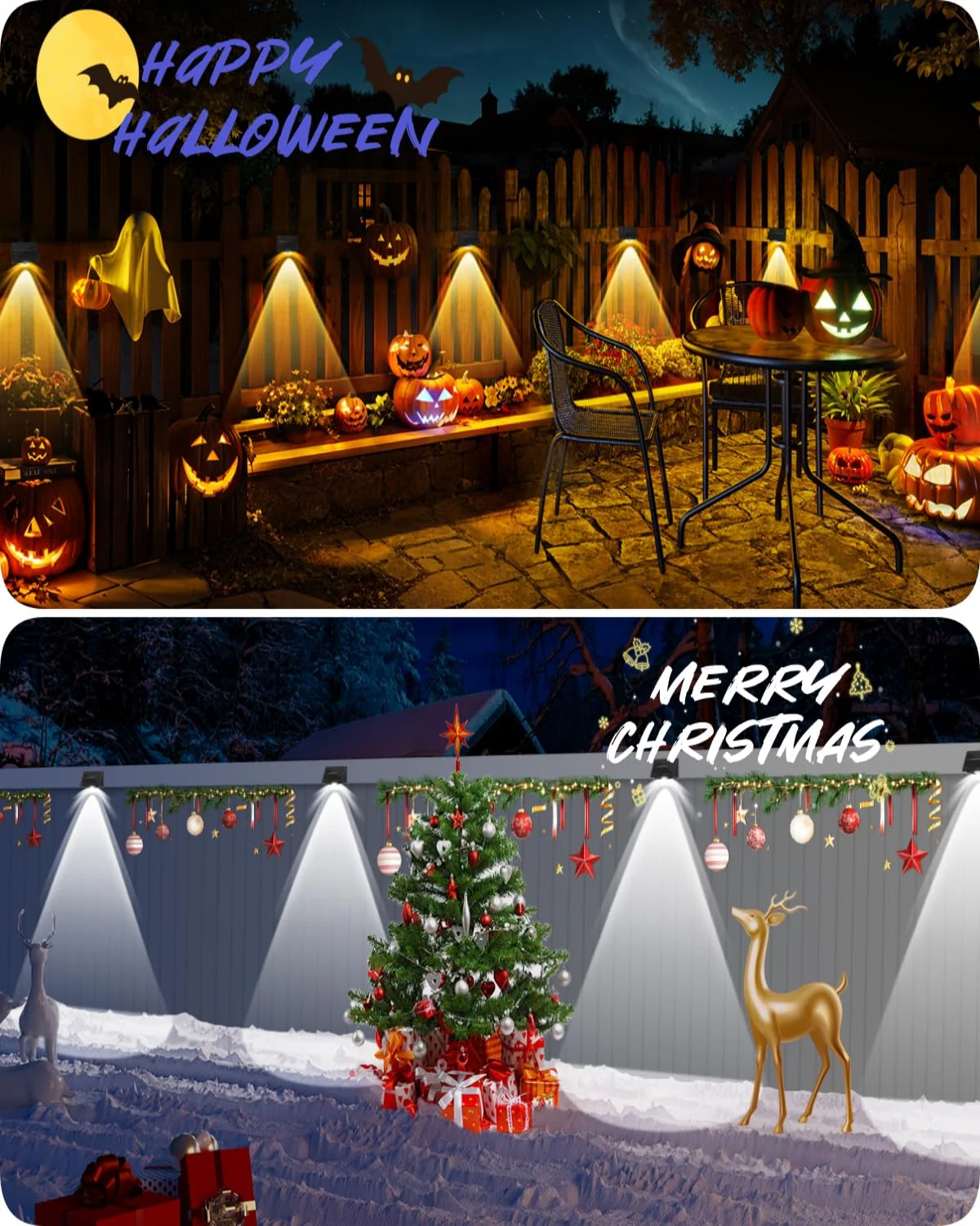 Solar Fence Lights Outdoor Waterproof High Brightness LED Spot Lens Deck Lights 7 Mode Warm & Cool White RGB Solar Powered Wall Light Decor for Christmas Outside Patio Step Backyard Rail - 12 Pack - Image 9