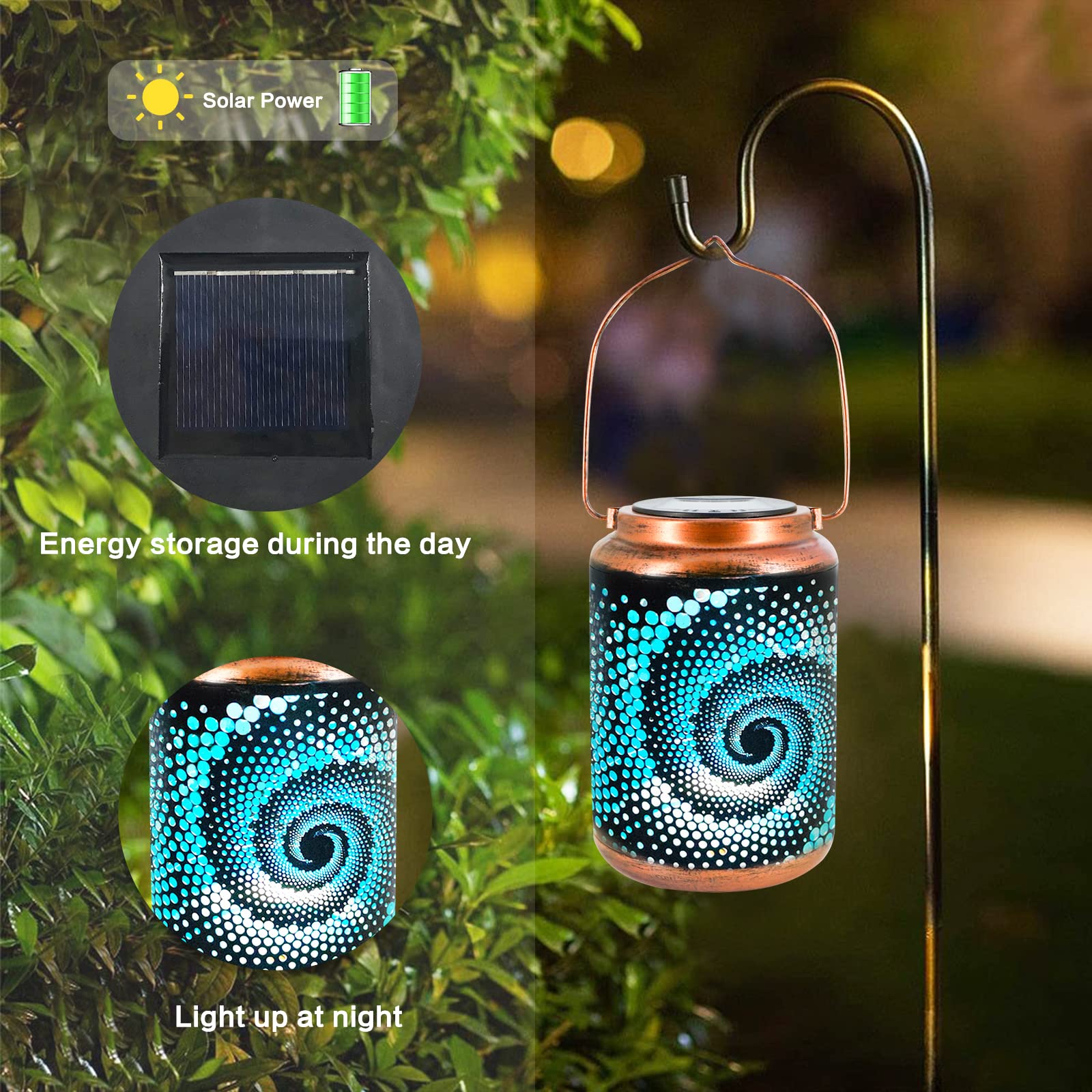 Solar Lanterns Outdoor Hanging Lantern Metal Waterproof LED Lantern with Solar Powered Garden Patio Decorations Decor with Handle Christmas Gift Idea - Image 6