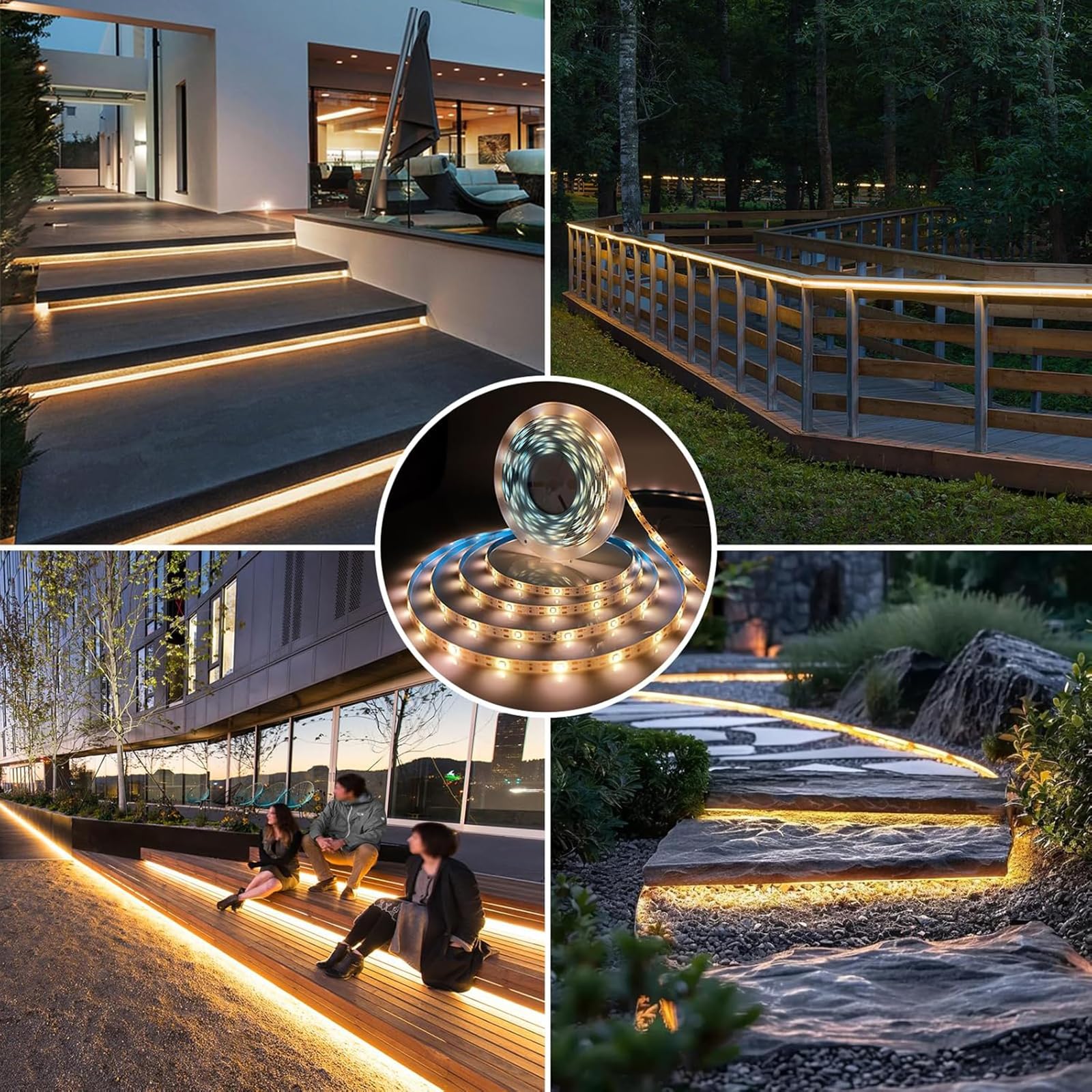 Solar LED Strip Lights Outdoor String Light Waterproof 20FT 180LED Cuttable Tape Rope Solar Lighting for Garden Path, Deck, Yard, Stair, Step, Christmas Decorative Lighting 2 Packs - Image 4
