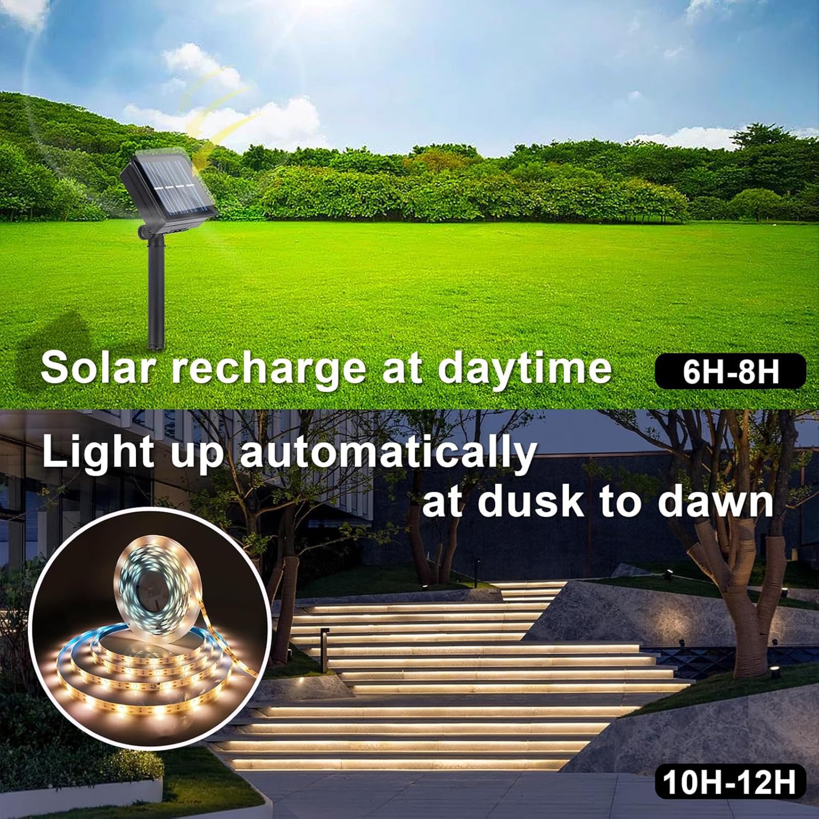Solar LED Strip Lights Outdoor String Light Waterproof 20FT 180LED Cuttable Tape Rope Solar Lighting for Garden Path, Deck, Yard, Stair, Step, Christmas Decorative Lighting 2 Packs - Image 8