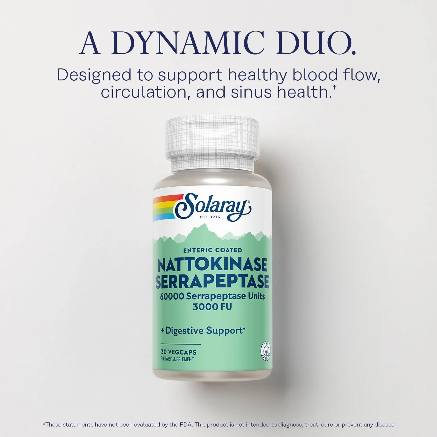 SOLARAY Nattokinase Serrapeptase Supplement - Enteric Coated - 3000 FU Nattokinase Supplement - Circulation, Cardiovascular, Sinus Support - Lab Verified, 60-Day Guarantee - 30 Servings, 30 VegCaps - Image 5