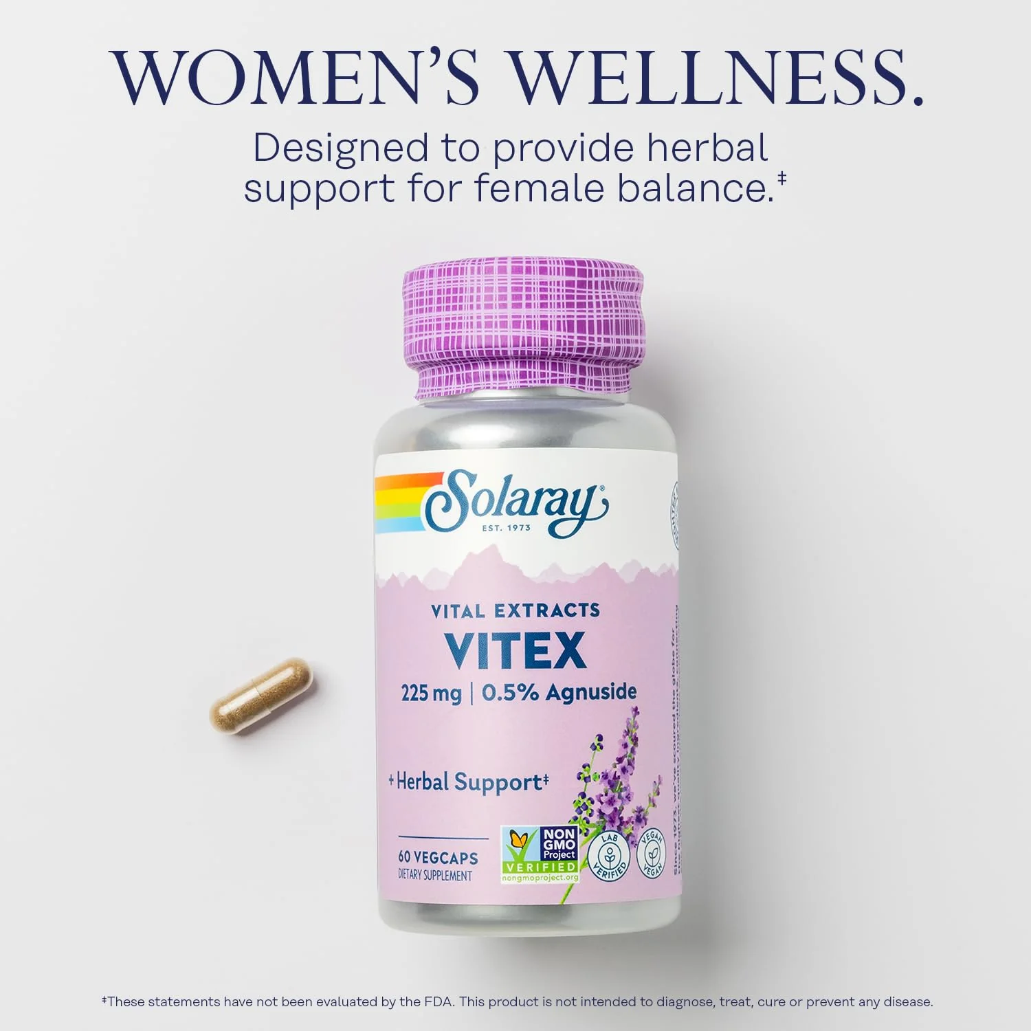 SOLARAY Vitex Berry Extract 225 mg - Chasteberry Supplement for Women - Traditional Hormone Balance Support - Chaste Tree Berry - Vegan, Lab Verified - 60 Servings, 60 VegCaps - Image 5