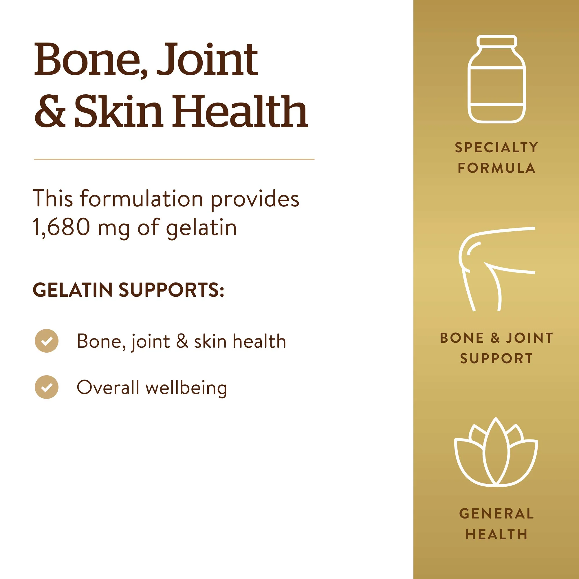 Solgar Gelatin 1680 mg, 250 Capsules - Natural Gelatin - Supports Bone, Joint & Skin Health - Gluten Free, Dairy Free - 83 Servings - Image 4