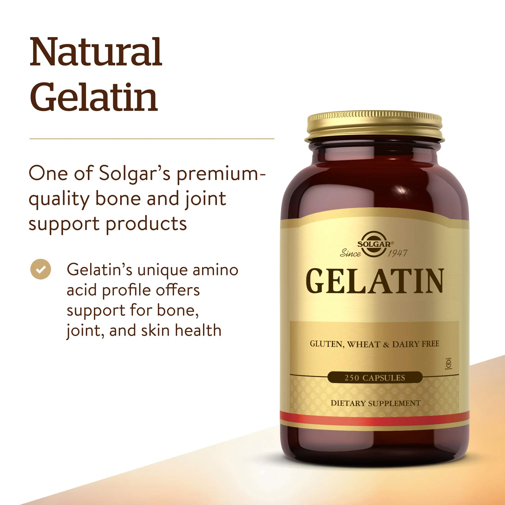 Solgar Gelatin 1680 mg, 250 Capsules - Natural Gelatin - Supports Bone, Joint & Skin Health - Gluten Free, Dairy Free - 83 Servings - Image 5