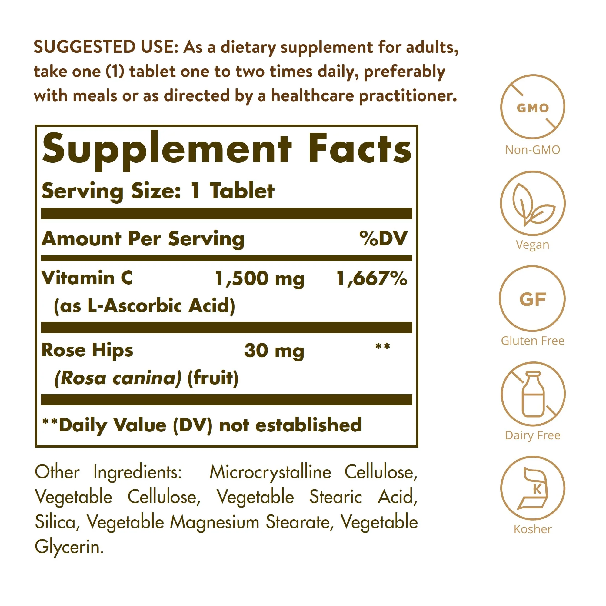 Solgar Vitamin C 1500 mg with Rose HIPS, 180 Tablets - Antioxidant & Immune Support - Overall Health - Supports Healthy Skin & Joints - Non GMO, Vegan, Gluten Free, Dairy Free, Kosher - 180 Servings - Image 7