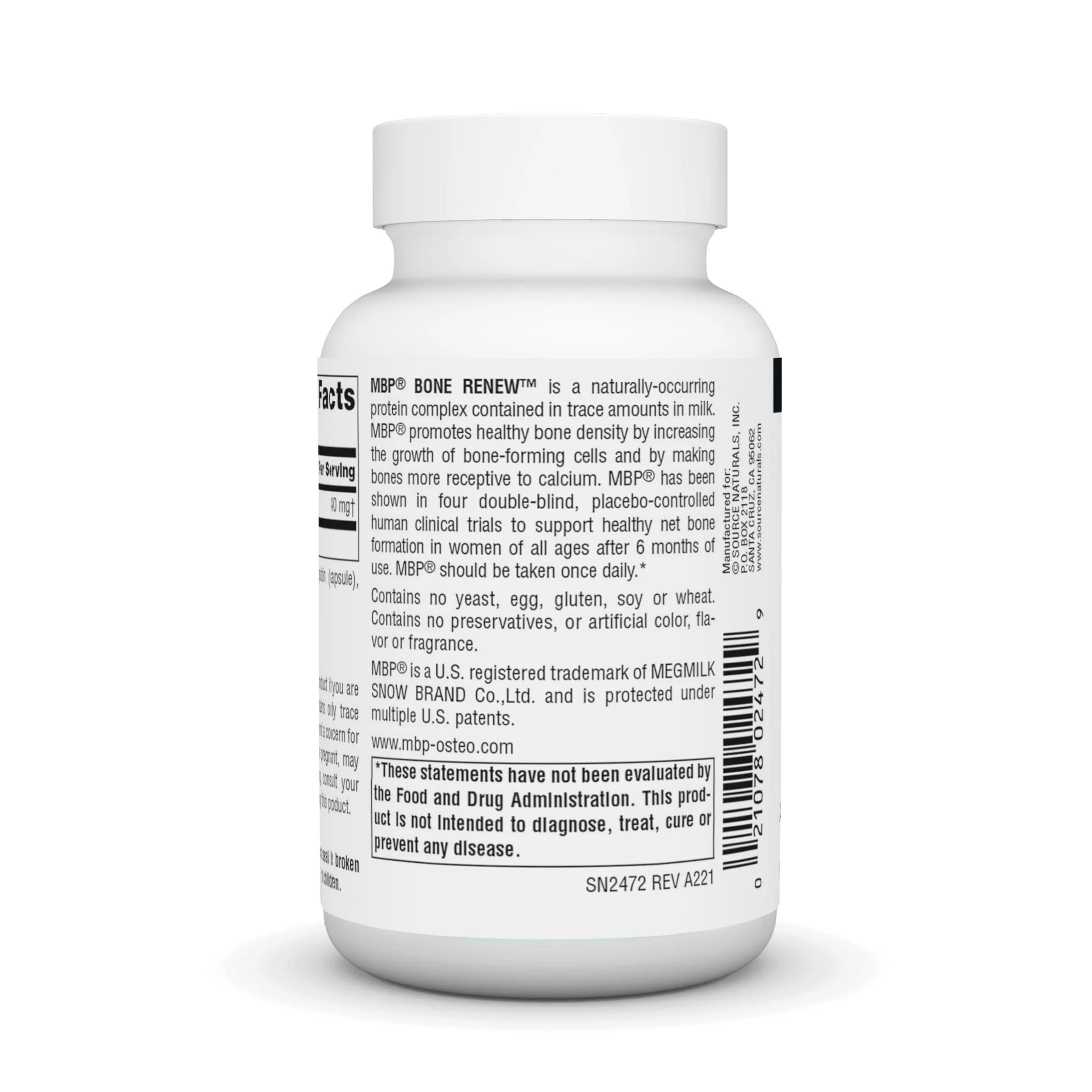 Source Naturals MBP Bone Renew, Milk Protein for Advanced Density Support* - 60 Capsules - Image 5