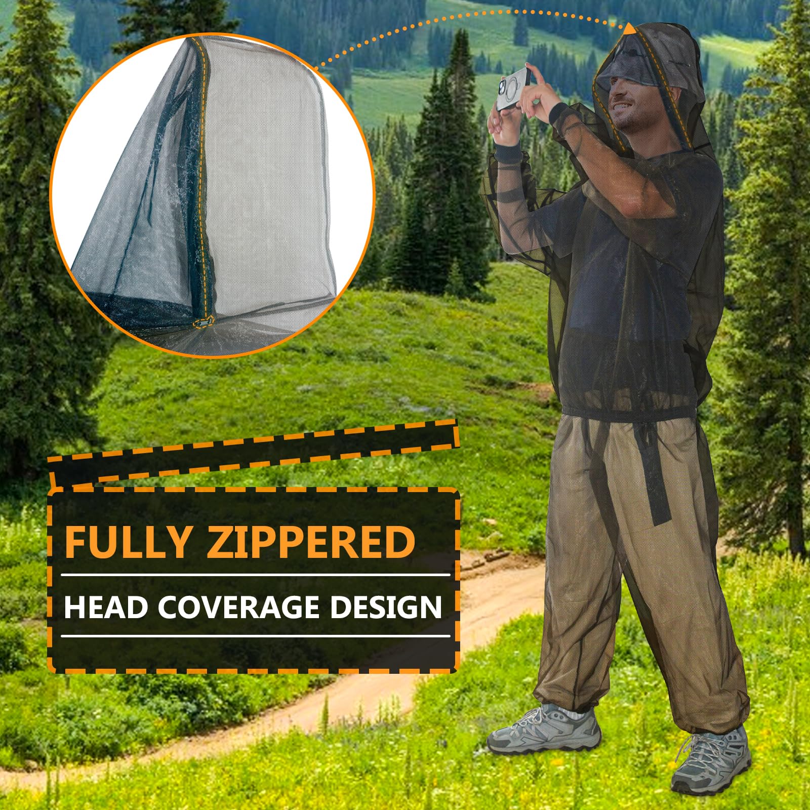 South to East Mosquito Suit - Net Bug Mesh Pants & Jacket with Hood for Outdoor Protection from Bugs, Flies, Gnats, No-See-Ums & Midges - Mosquito Clothing for Men & Women with Carrybag, M Size - Image 4