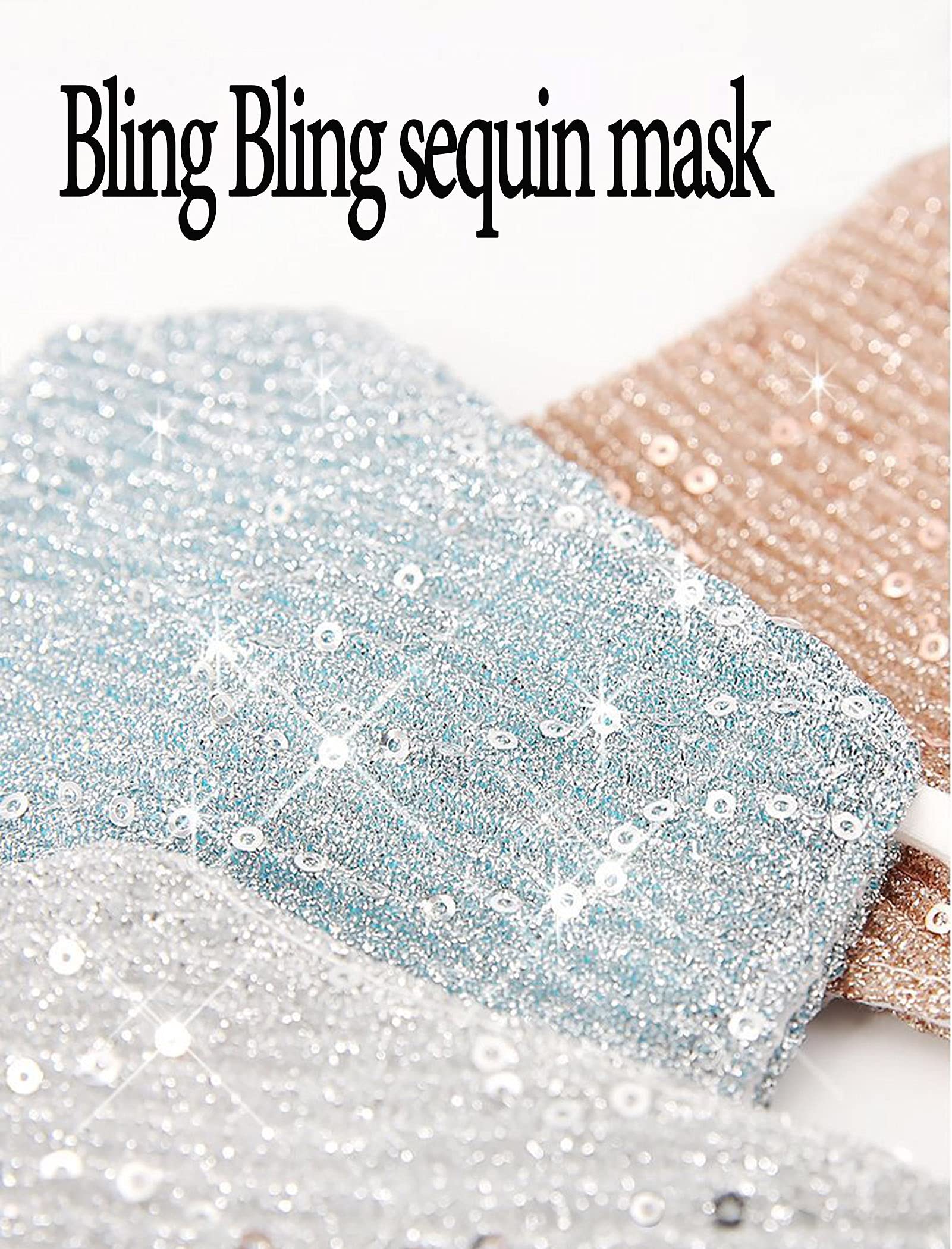 Sparkly Sequins Mouth Masc Fashion Designer Glitter Cotton Face Cover With Adjustable Ear Loops Reusable Masquerade Party Nightclub Rave Festival Sequins Face Covering (Black) - Image 2