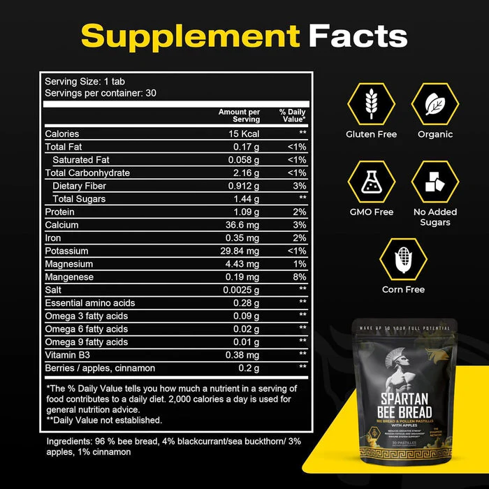 Spartan Bee Bread Chewables Natural Multivitamin | High Absorption Organic Bee Pollen & Honey | Fermented By Bees For Energy, Vitality, Sleep, Recovery, Immunity | Non GMO, Nothing Synthetic - Image 5