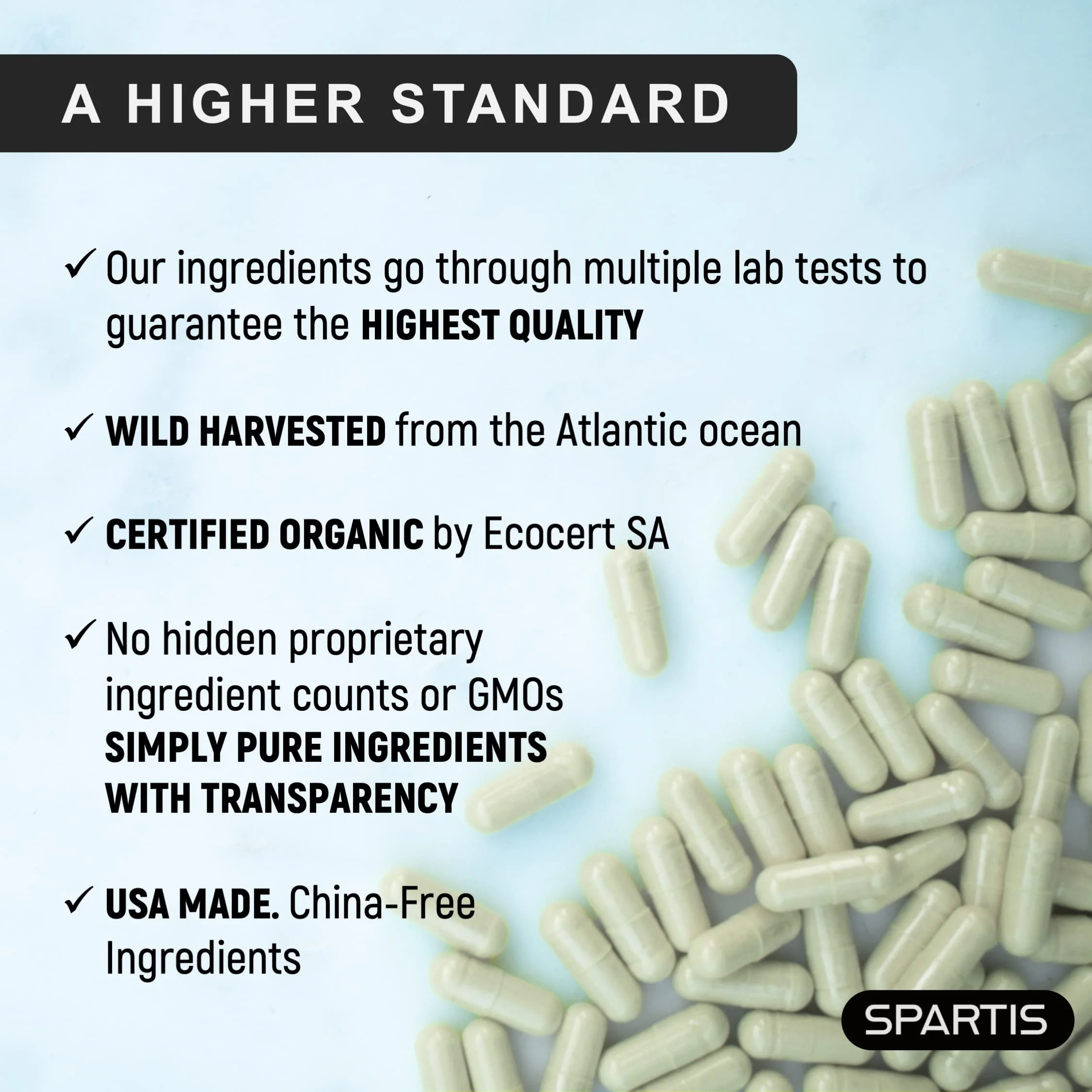 SPARTIS Certified Organic Sea Moss Capsules 2250mg Wildcrafted Irish Sea Moss Burdock Root Bladderwrack Supplement Raw Seamoss Pills & Powder (Pack of 1 at 180-Caps) - Image 8