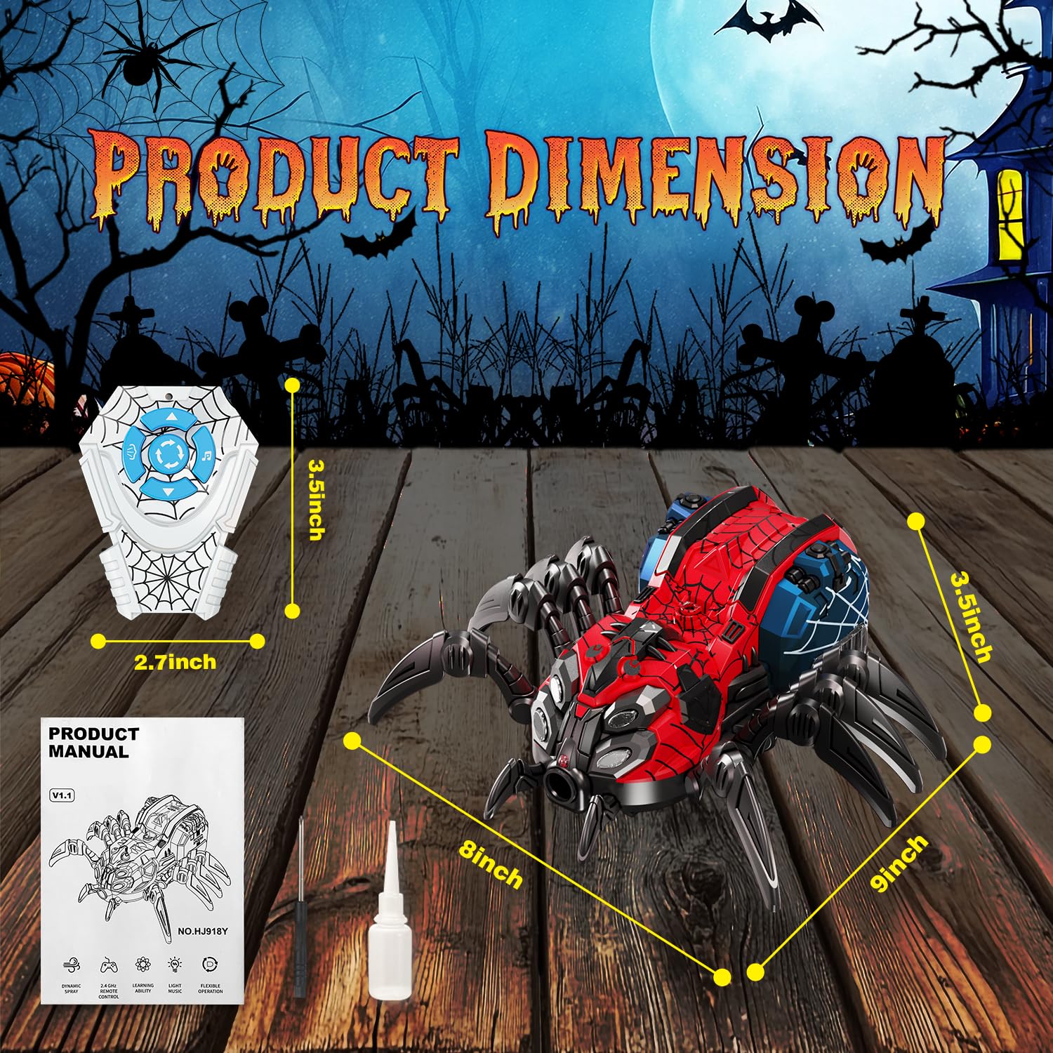 Spider Toys for Boys 4-6, 5-7, 8-12+, Remote Control Spider Robot Toy with 2.4 GHz Remote Controller, RC Robot Spider with Spray/Lights/Music, Realistic Spider Gift for Kids Boys, Halloween, Christmas - Image 6