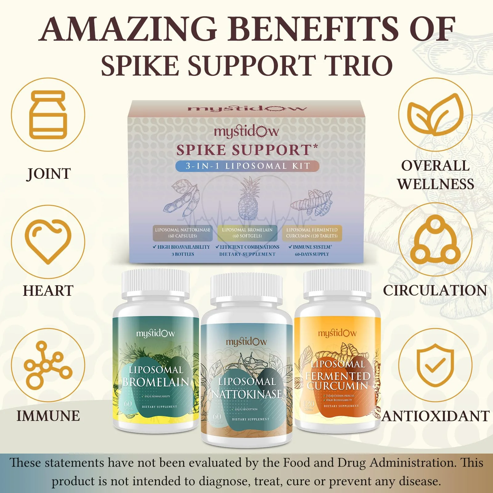 Spike Support Trio | Liposomal Nattokinase 8000 FU 500mg, Bromelain 1150 mg & Fermented Curcumin 1800 mg | High Potency, Enhanced Absorption Formula | for Immune, Heart & Circulation | 60 Day Supply - Image 5