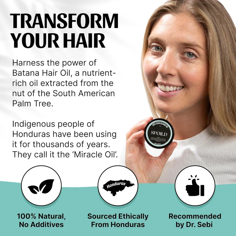 SPOILD Aceite de batana crudo para el crecimiento del cabello, procedente de Honduras, aprobado por el Dr. Sebi, sin refinar y 100% orgánico, evita la pérdida de cabello, fortalece el cabello, 2 onzas - Image 3