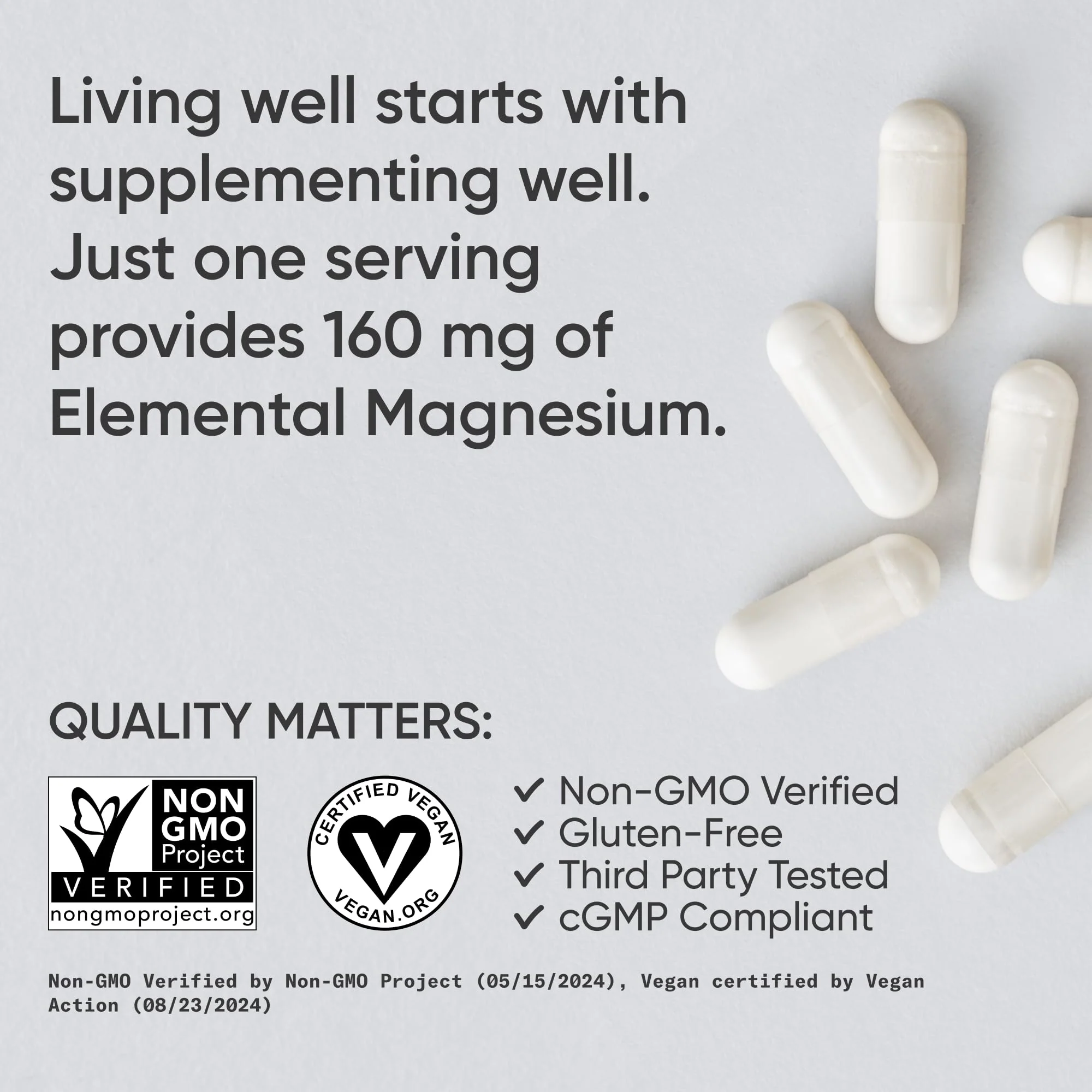 Sports Research® Magnesium Glycinate - Supports Restful Sleep & Enzymatic Processes - 160 mg Chelated Magnesium - Vegan Capsule - 90 Count - Image 6