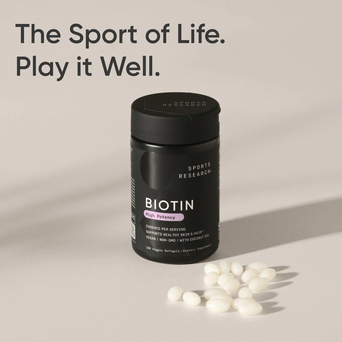 Sports Research Extra Strength Vegan Biotin (Vitamin B) Supplement with Organic Coconut Oil - Supports Keratin for Healthier Hair & Skin - Great for Women & Men - 2,500mcg, 120 Veggie Softgel Capsules - Image 3