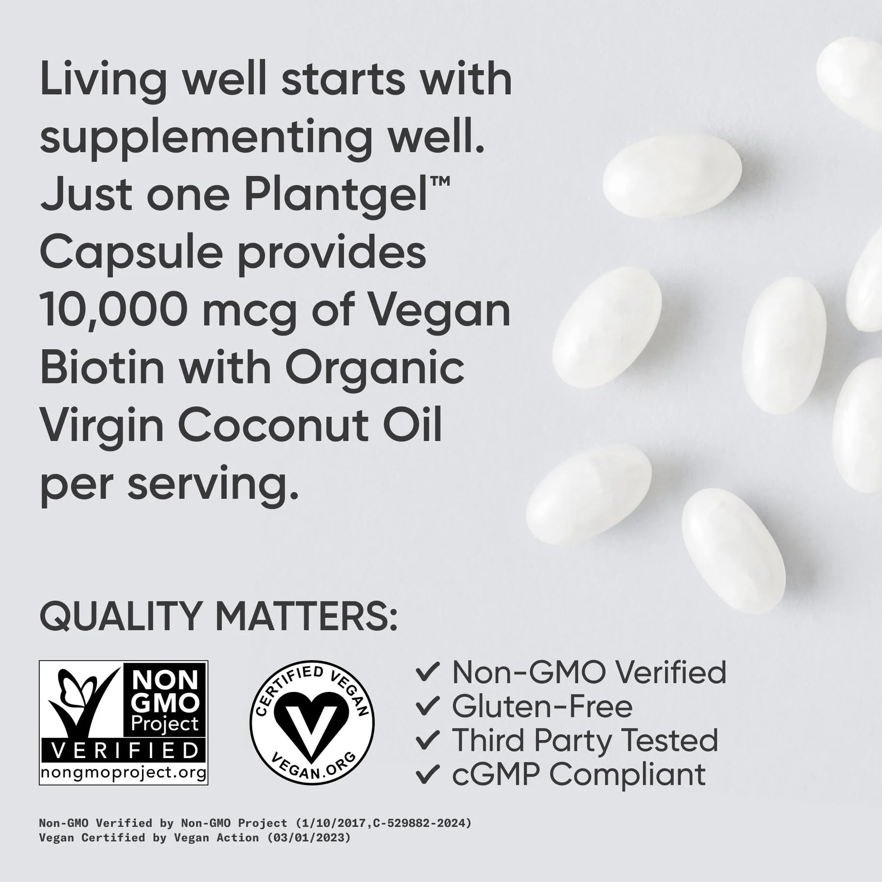 Sports Research Extra Strength Vegan Biotin (Vitamin B) Supplement with Organic Coconut Oil - Supports Keratin for Healthier Hair & Skin - Great for Women & Men - 2,500mcg, 120 Veggie Softgel Capsules - Image 7