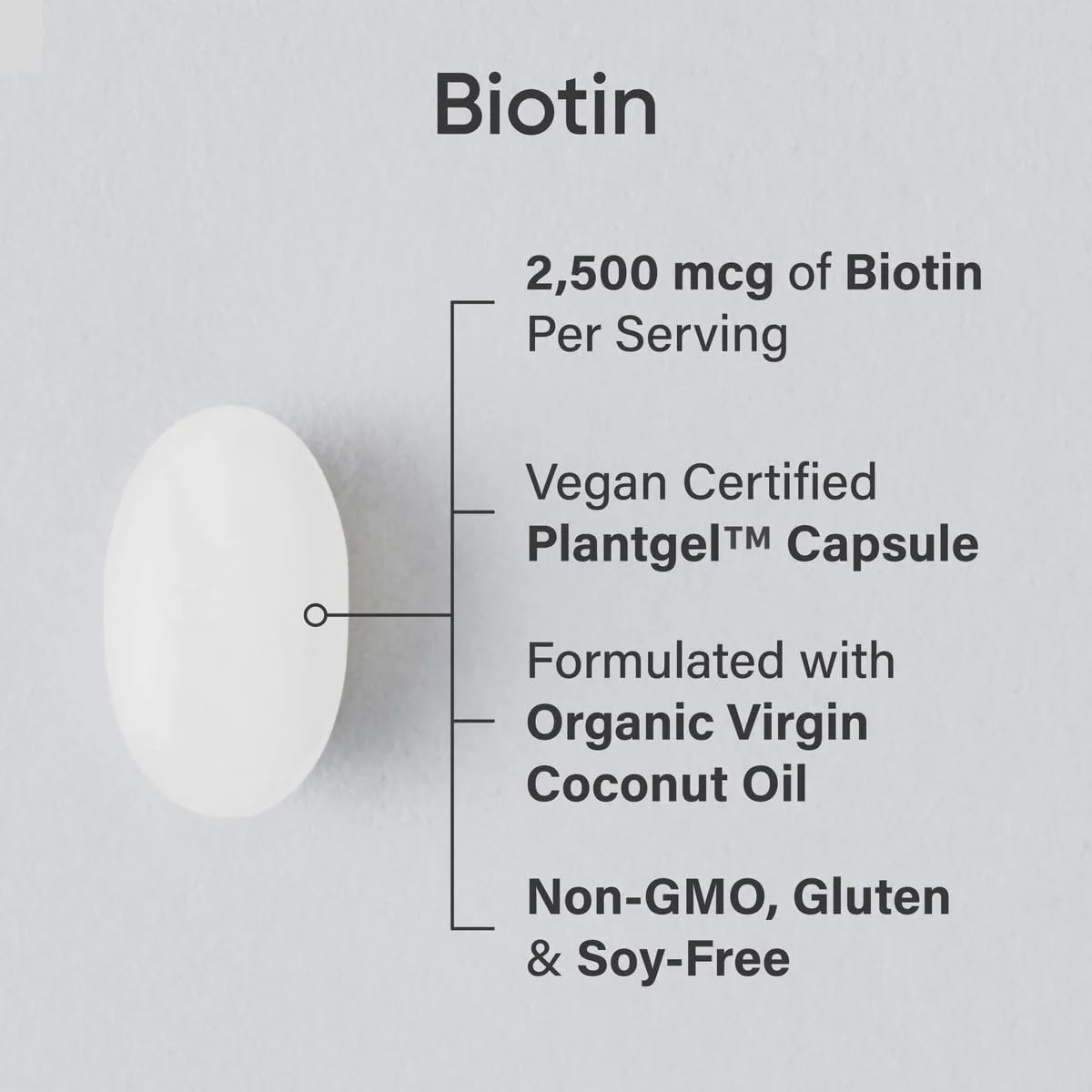 Sports Research Extra Strength Vegan Biotin (Vitamin B) Supplement with Organic Coconut Oil - Supports Keratin for Healthier Hair & Skin - Great for Women & Men - 2,500mcg, 120 Veggie Softgel Capsules - Image 9