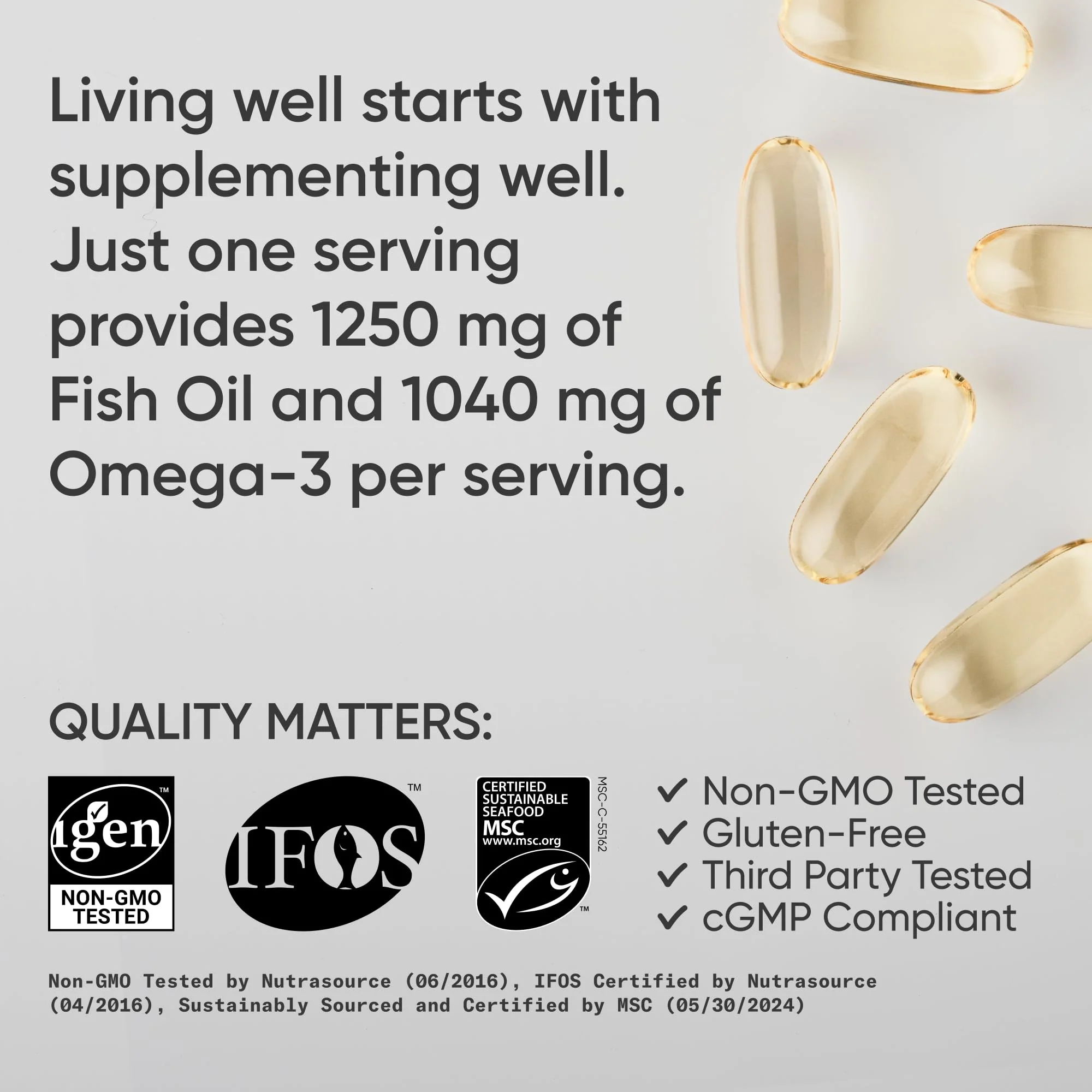 Sports Research Triple Strength Omega 3 Fish Oil - Burpless Fish Oil Supplement w/EPA & DHA Fatty Acids from Wild Alaskan Pollock - Heart, Brain & Immune Support for Men & Women - 1250 mg, 240 ct - Image 5