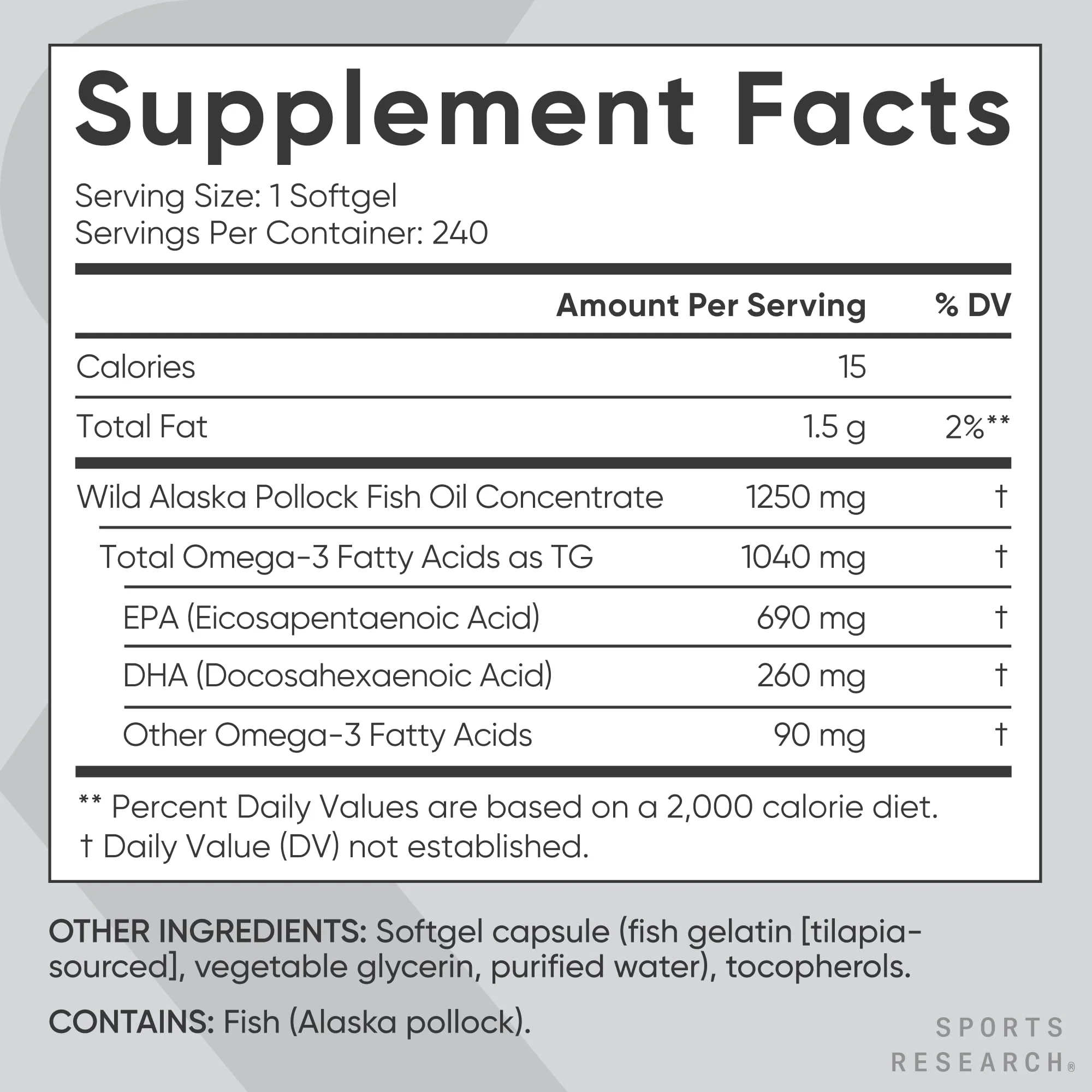 Sports Research Triple Strength Omega 3 Fish Oil - Burpless Fish Oil Supplement w/EPA & DHA Fatty Acids from Wild Alaskan Pollock - Heart, Brain & Immune Support for Men & Women - 1250 mg, 240 ct - Image 8