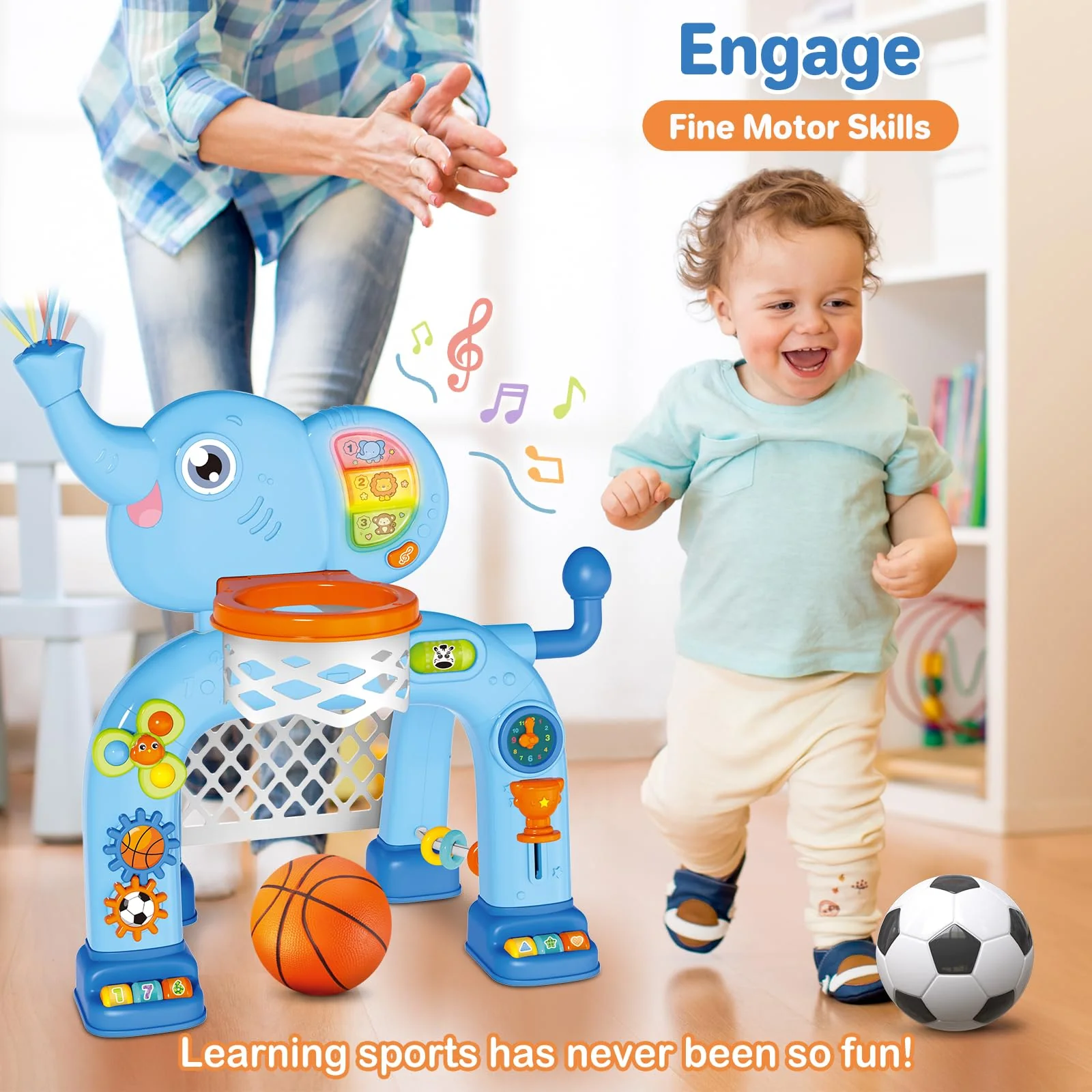 SpringFlower Toddler Basketball Hoop & Soccer Goal Activity Center Toys with Light & Music,Elephant Toddlers Musical Toys Gift, Baby & Toddlers Christmas Birthday Gift for 1 2 3 Year Old Boys & Girls - Image 2
