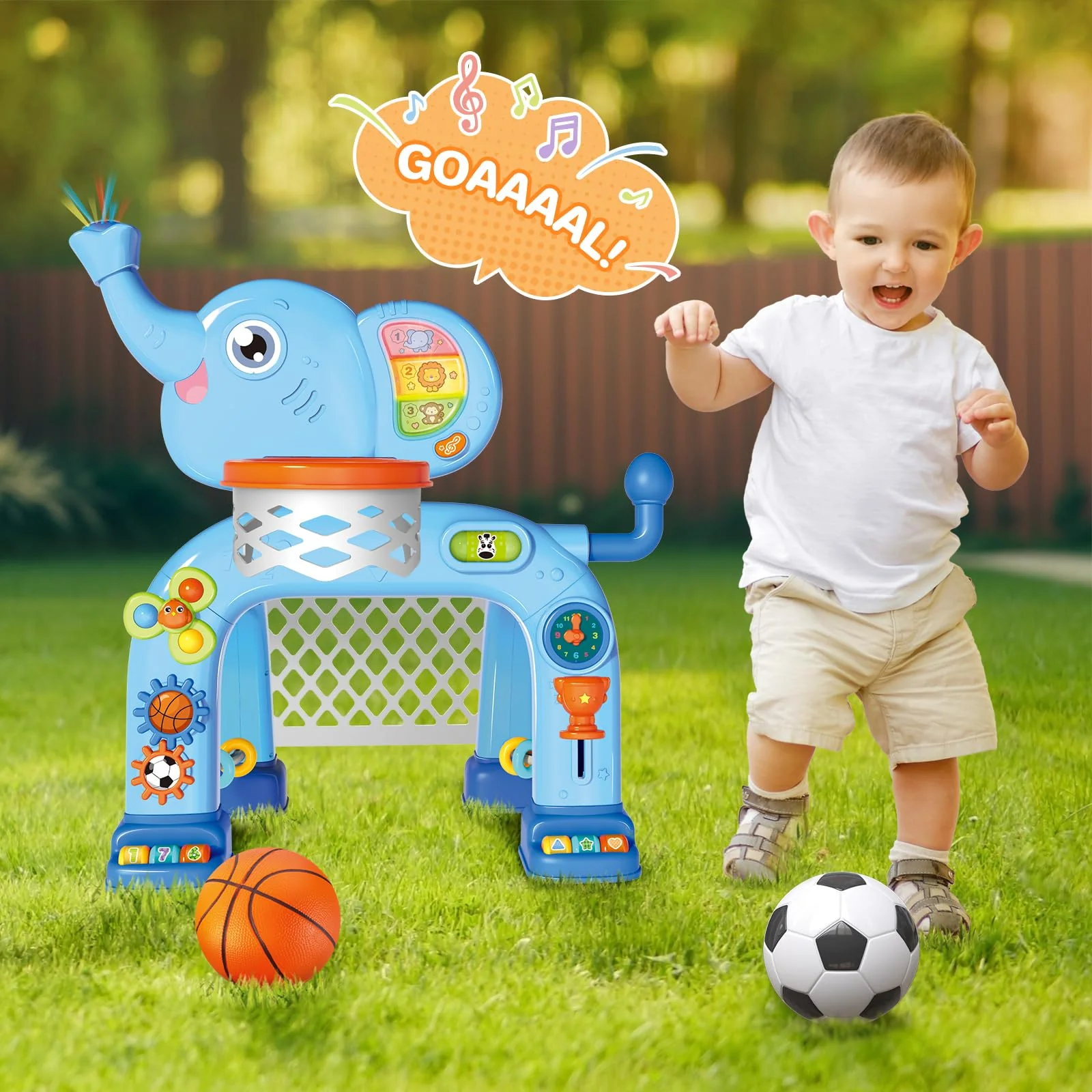 SpringFlower Toddler Basketball Hoop & Soccer Goal Activity Center Toys with Light & Music,Elephant Toddlers Musical Toys Gift, Baby & Toddlers Christmas Birthday Gift for 1 2 3 Year Old Boys & Girls - Image 3