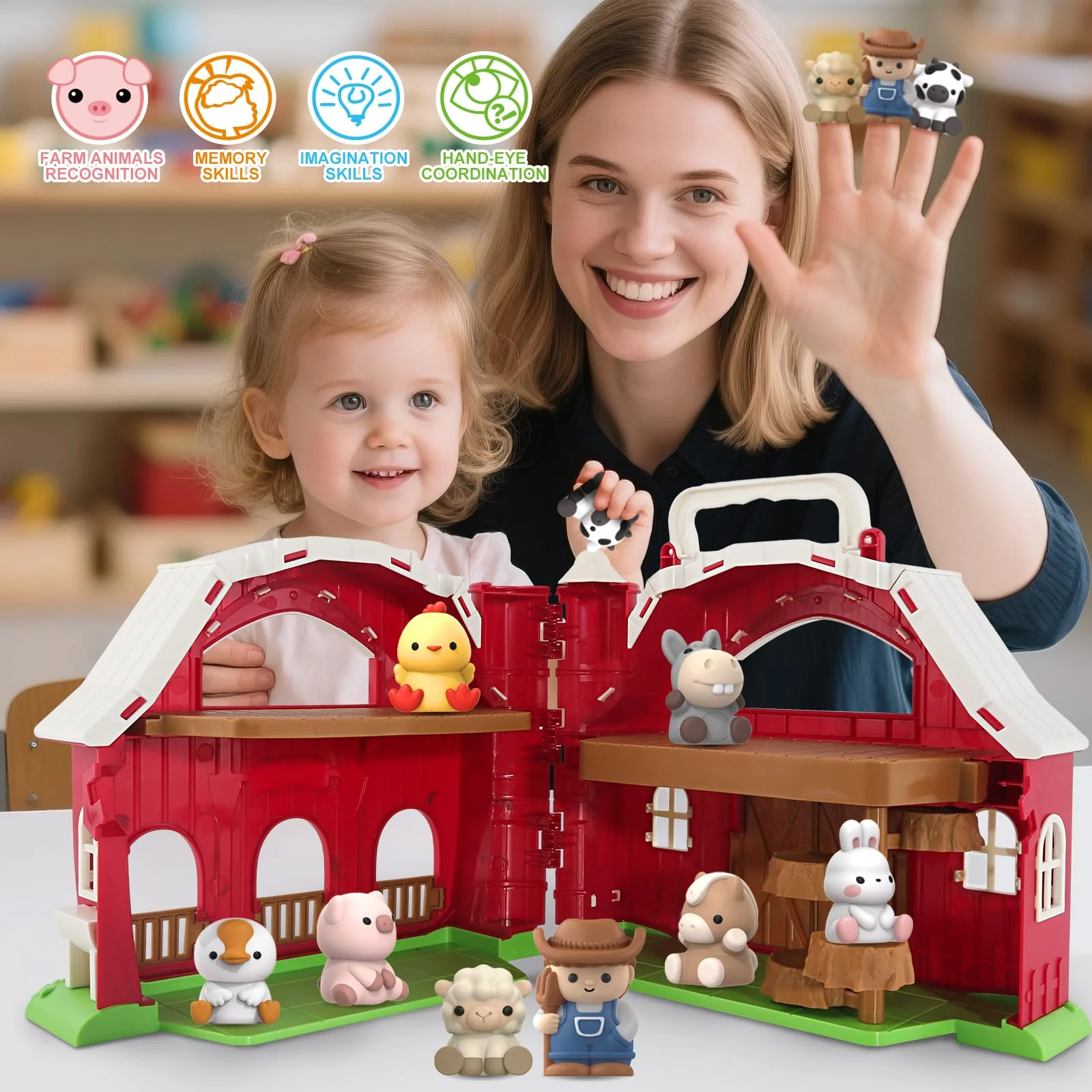 SpringFlower Toddler Toys for 1 2 3 Years Old Boys and Girls, Big Barn Toy with Farm Animal,Educational Montessori Toys, Farm Pretend Playset Toy, Christmas Birthday Gift for Toddler Baby Boys Girls - Image 3