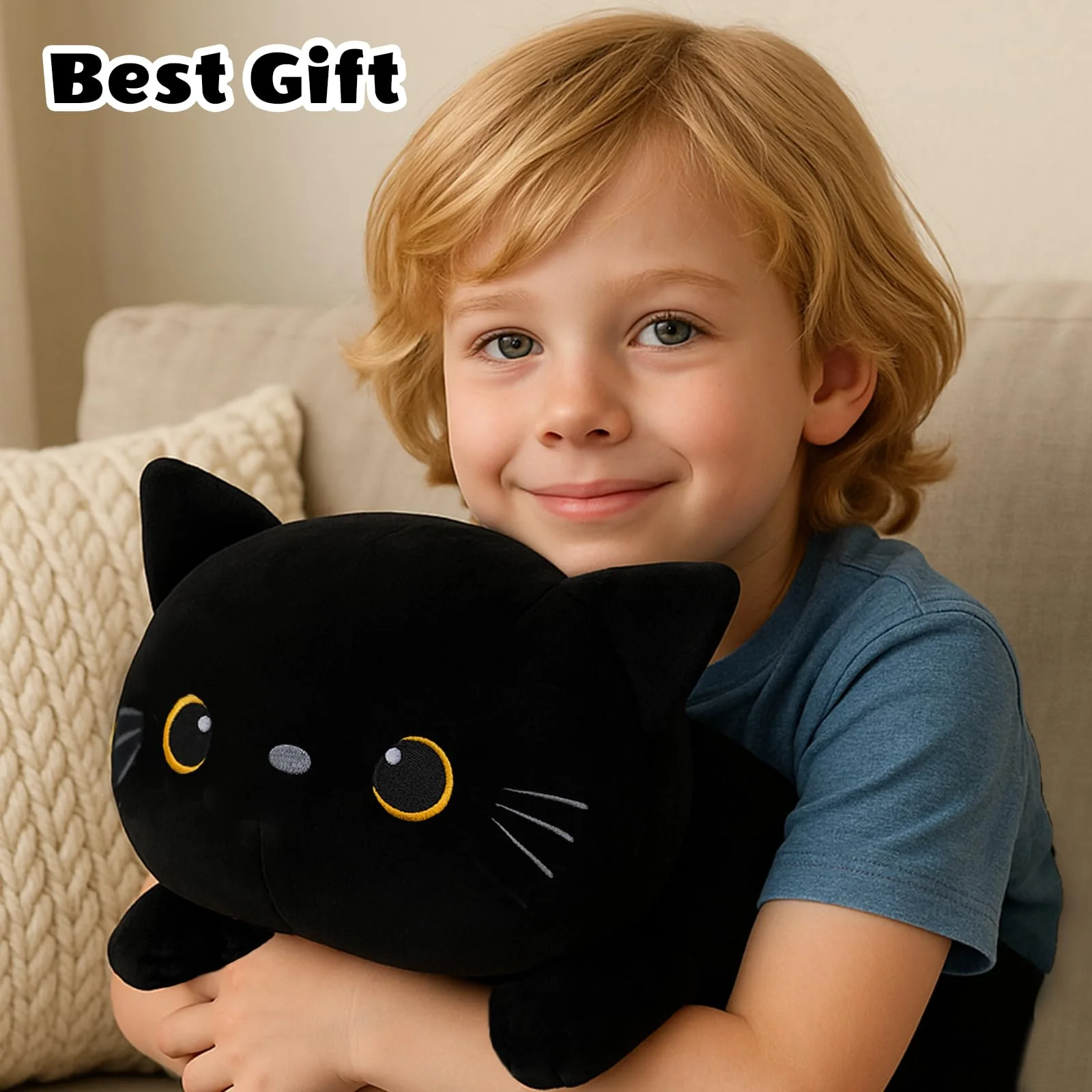 SQEQE Black Cat Mommy Stuffed Animal with 4 Babies Cat in her Tummy, Cute Black Cat Plush Toys for Kids, Gifts Ideal for Christmas, Valentine's, Birthday - Image 3