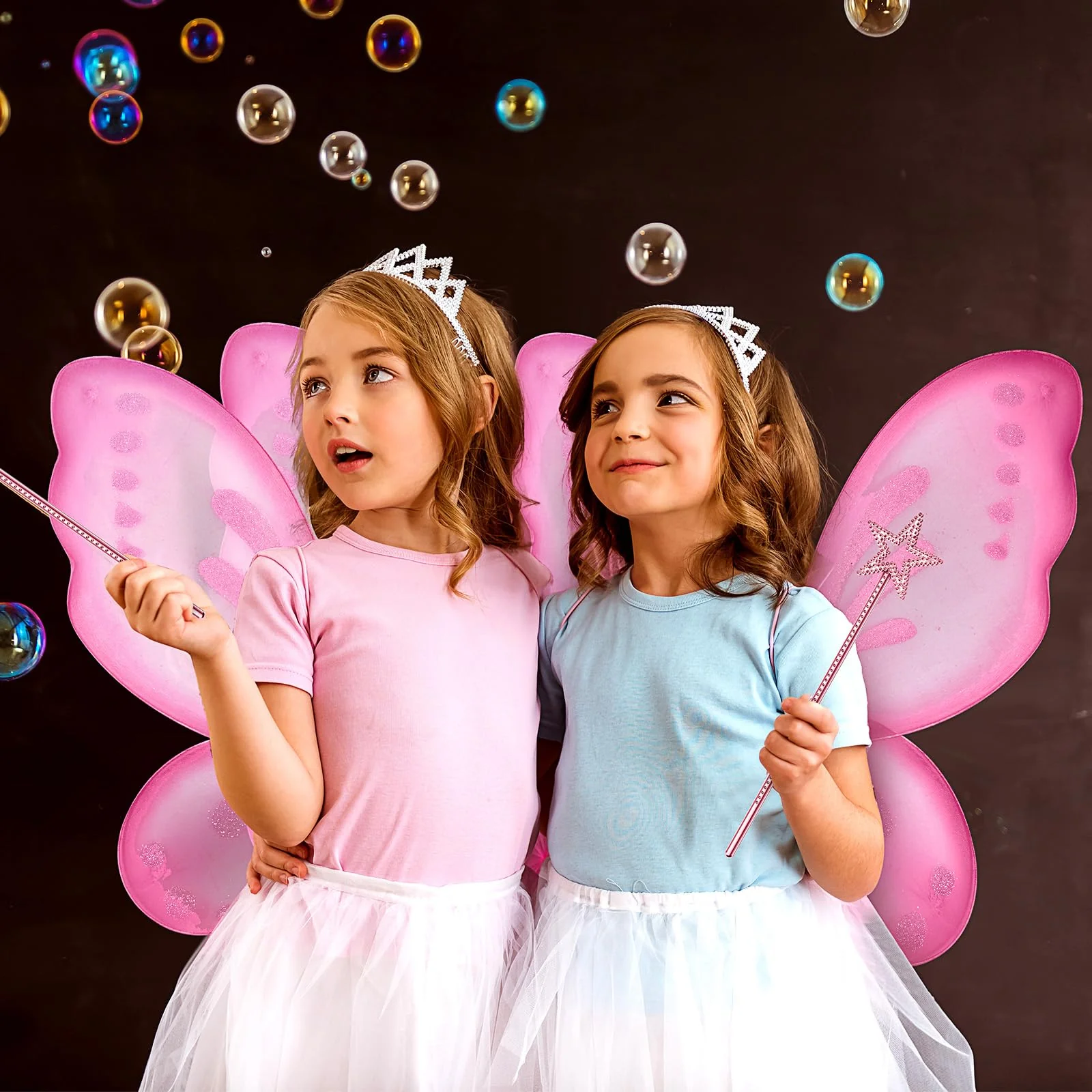 Sratte Fairy Princess Butterfly Wings Girls Kids Butterfly Costumes Set Star Wands Adults Christmas Birthday Party(Pink) - Image 2