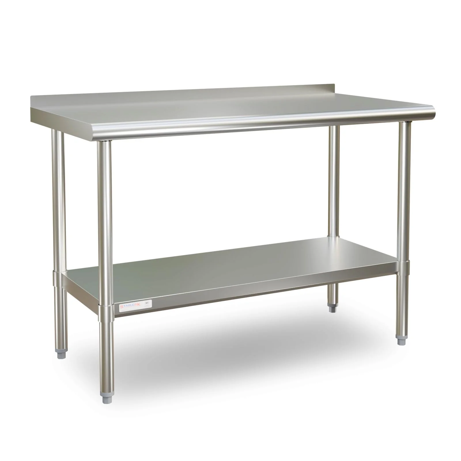 STABLEINK NSF Stainless Steel Prep & Work Table 24 x 48 Inches 4ft Heavy Duty Metal Table with Backsplash and Undershelf for Commercial Kitchen, Restaurant, Hotel, Laundry and Garage