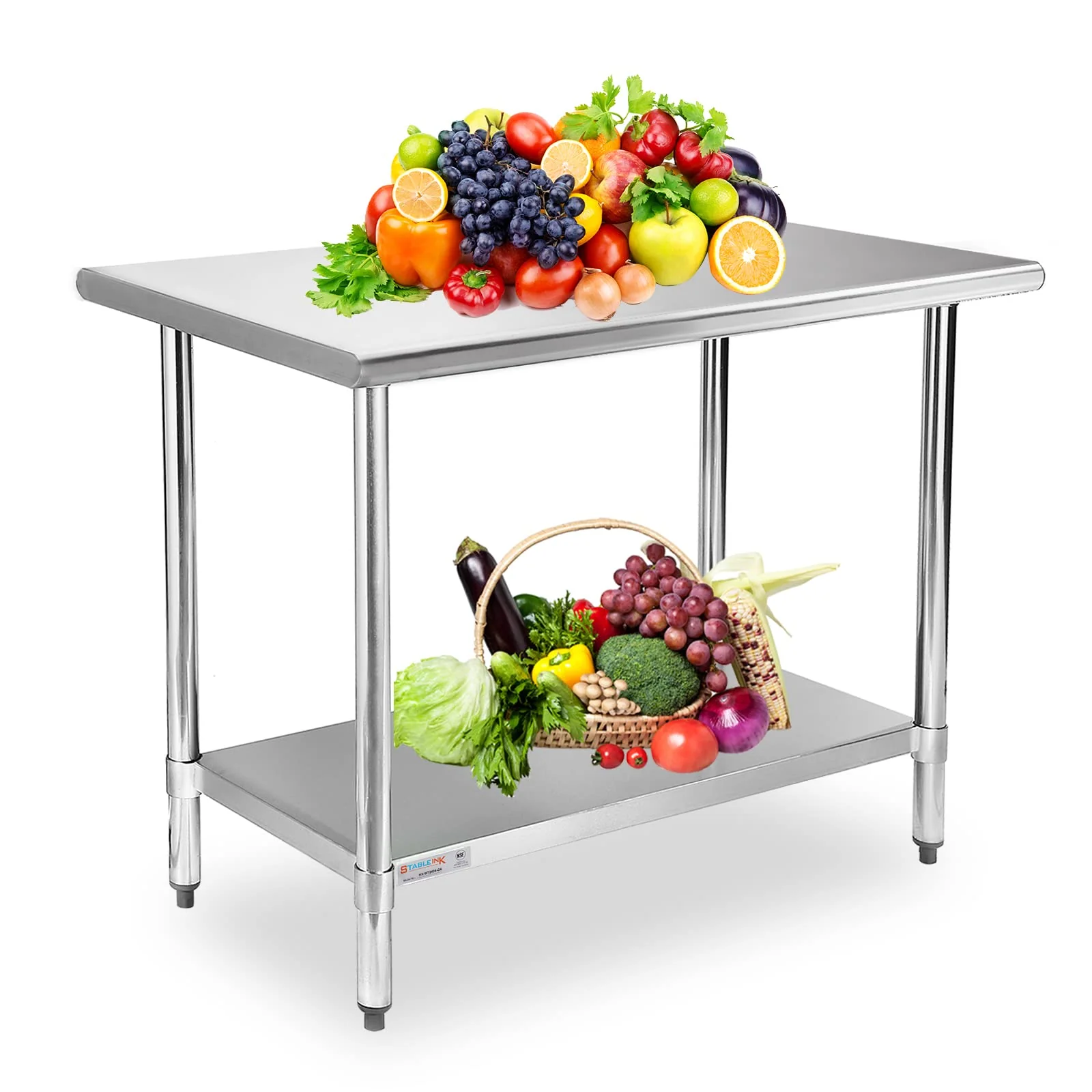 STABLEINK NSF Stainless Steel Table, 24 x 30 Inches Metal Prep & Work Table with Adjustable Undershelf, for Commercial Kitchen, Restaurant, Hotel and Garage - Image 2