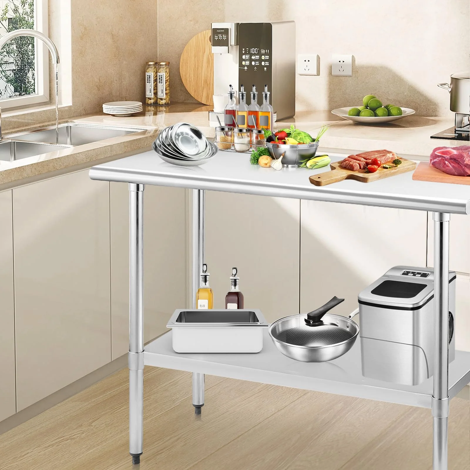 STABLEINK NSF Stainless Steel Table 30 x 60 Inches 5ft Metal Prep & Work Tables with Adjustable Undershelf, for Commercial Kitchen, Restaurant, Hotel, Laundry Room and Garage - Image 6