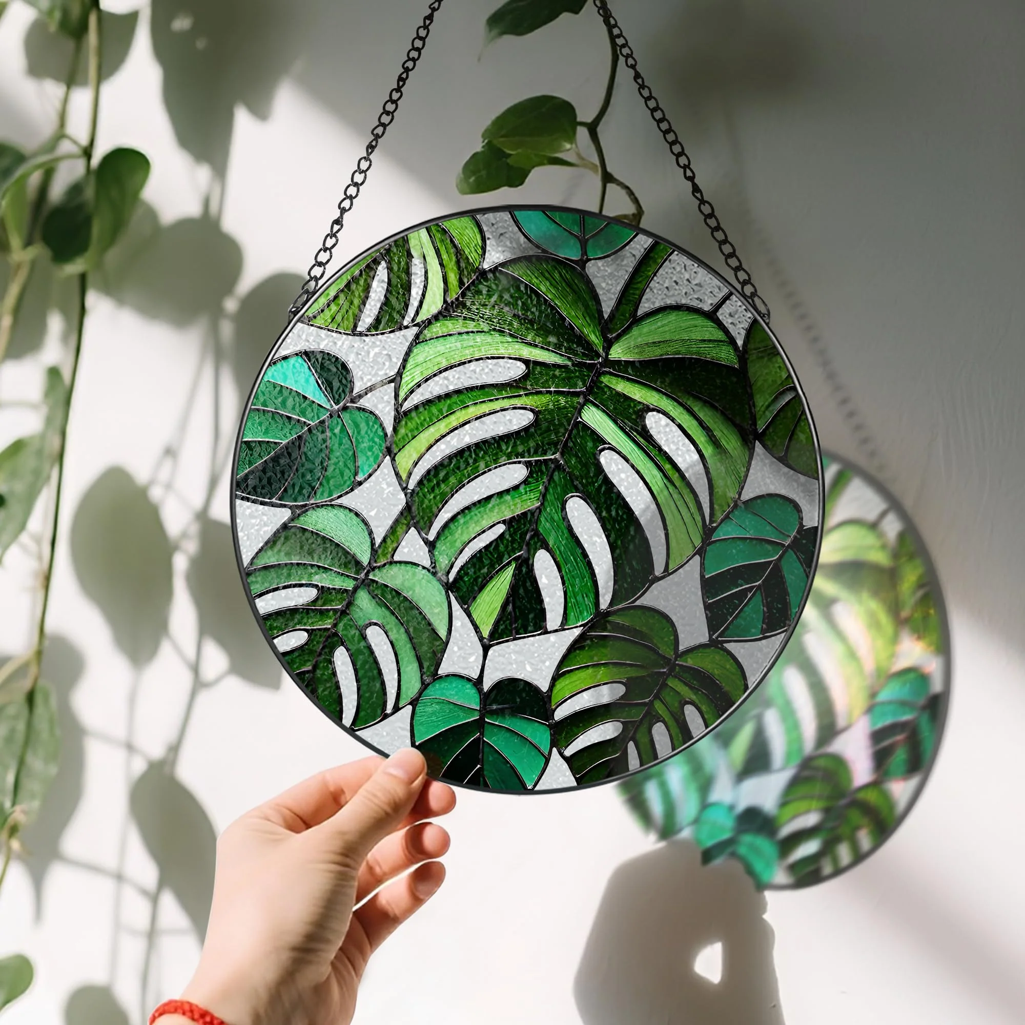 Stained Glass Window Hanging, 8 Inch Monstera Plant Stained Glass Suncatcher, Plant Sun Catcher, Plant Lover Decor, Plant Lover Gifts, Mother's Day, Birthday, Housewarming, Christmas, Festival Gifts - Image 4