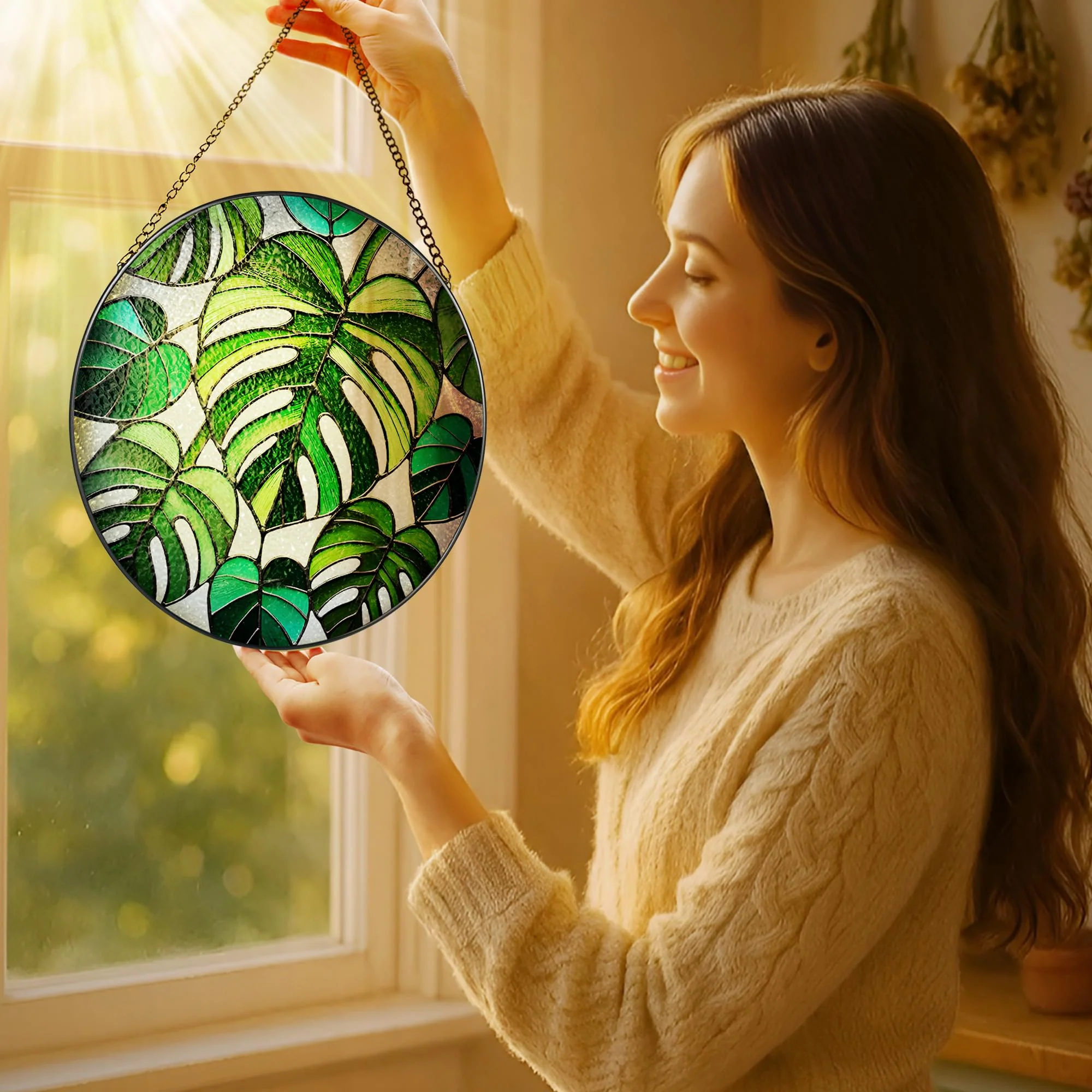Stained Glass Window Hanging, 8 Inch Monstera Plant Stained Glass Suncatcher, Plant Sun Catcher, Plant Lover Decor, Plant Lover Gifts, Mother's Day, Birthday, Housewarming, Christmas, Festival Gifts - Image 5