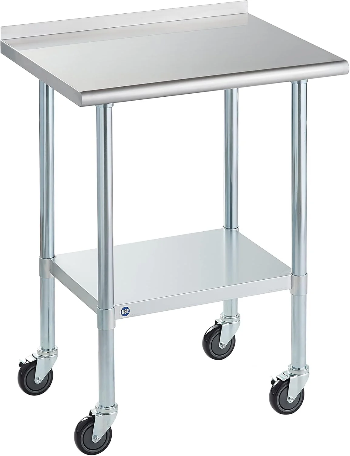 Stainless Steel Table for Prep & Work with Backsplash & Caster 24x30 Inches, NSF Commercial Kitchen Heavy Duty Table with Adjustable Under Shelf for Restaurant, Home and Hotel
