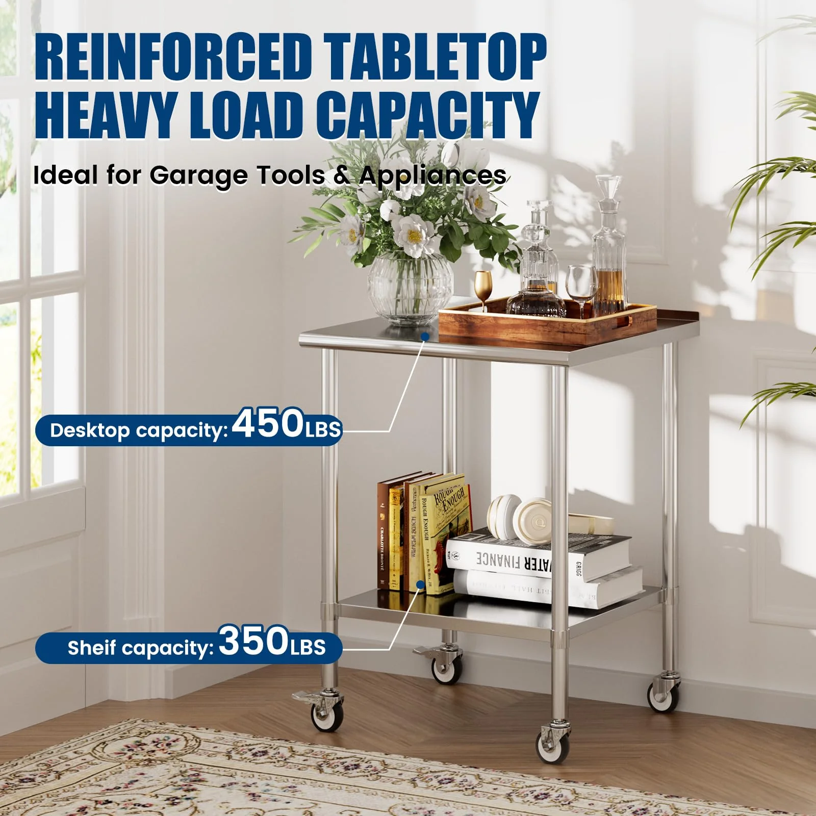 Stainless Steel Work Table with Wheels, 30x30 Inch NSF Food Prep Table with Backsplash & Adjustable Undershelf for Commercial Kitchen, Restaurant, Garage - Image 8