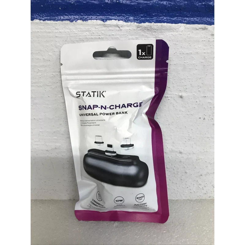 Statik Snap-N-Charge Universal Portable Power Bank 3000mAh With 3 Connectors New